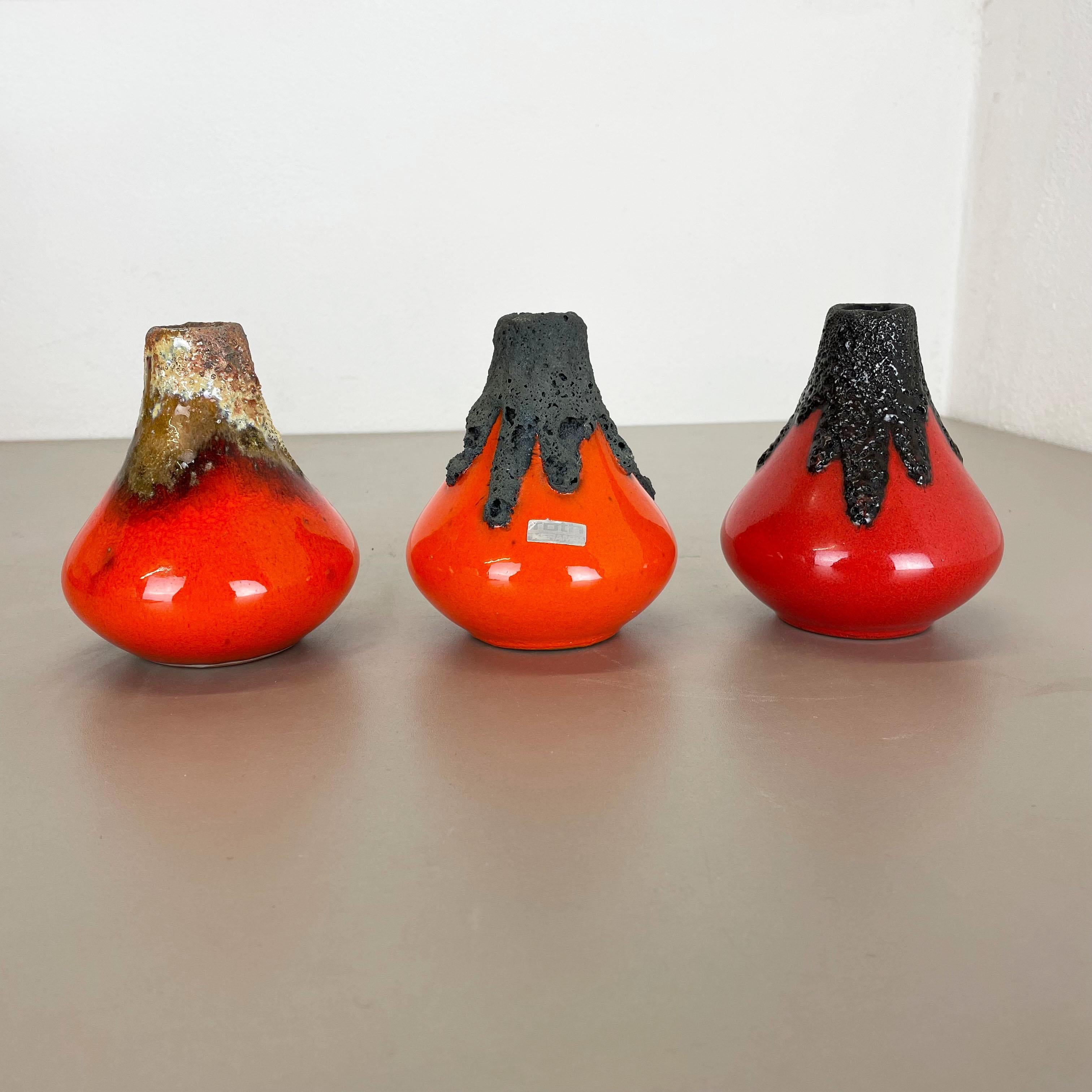 Article:

Ceramic fat lava vases set of 3


Producer:

Roth Ceramics, Germany


Decade:

1970s





Set of 3 original vintage Studio Pottery vases was produced in the 1970s by Roth Ceramics, Germany. Rare set of 3 vases with in