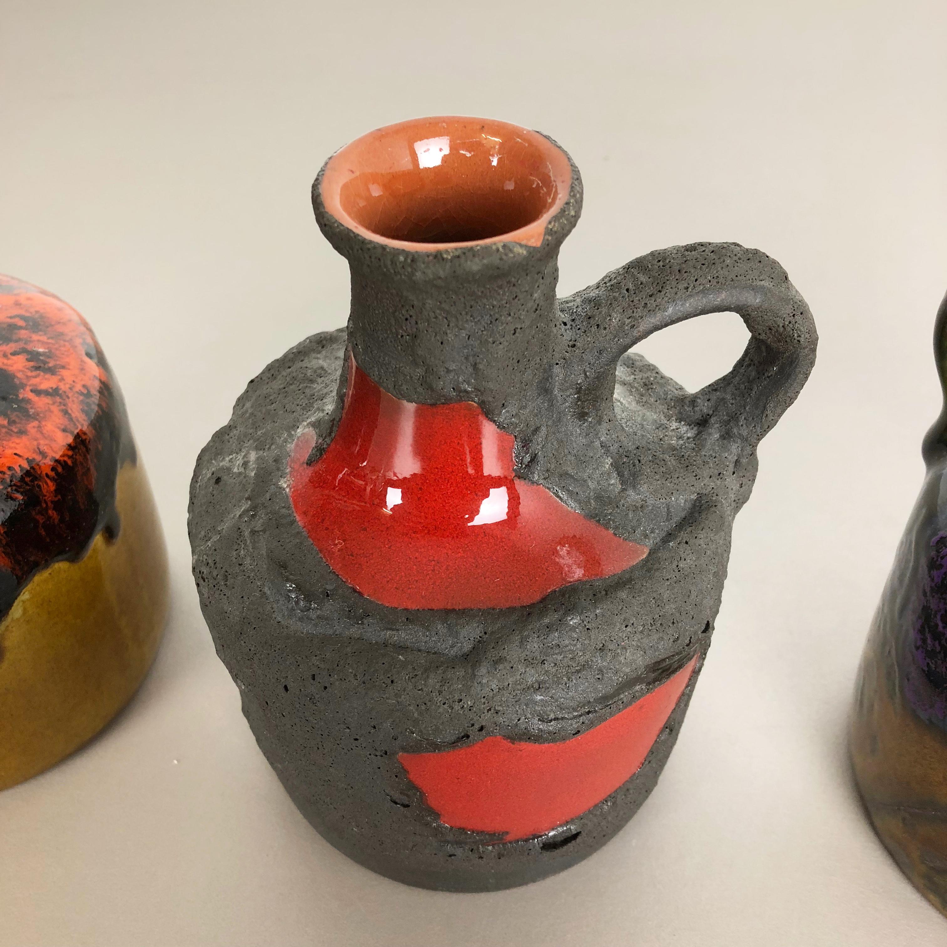 Set of 3 Original 1970 Ceramic Studio Pottery Vase by Roth Ceramics, Germany 1