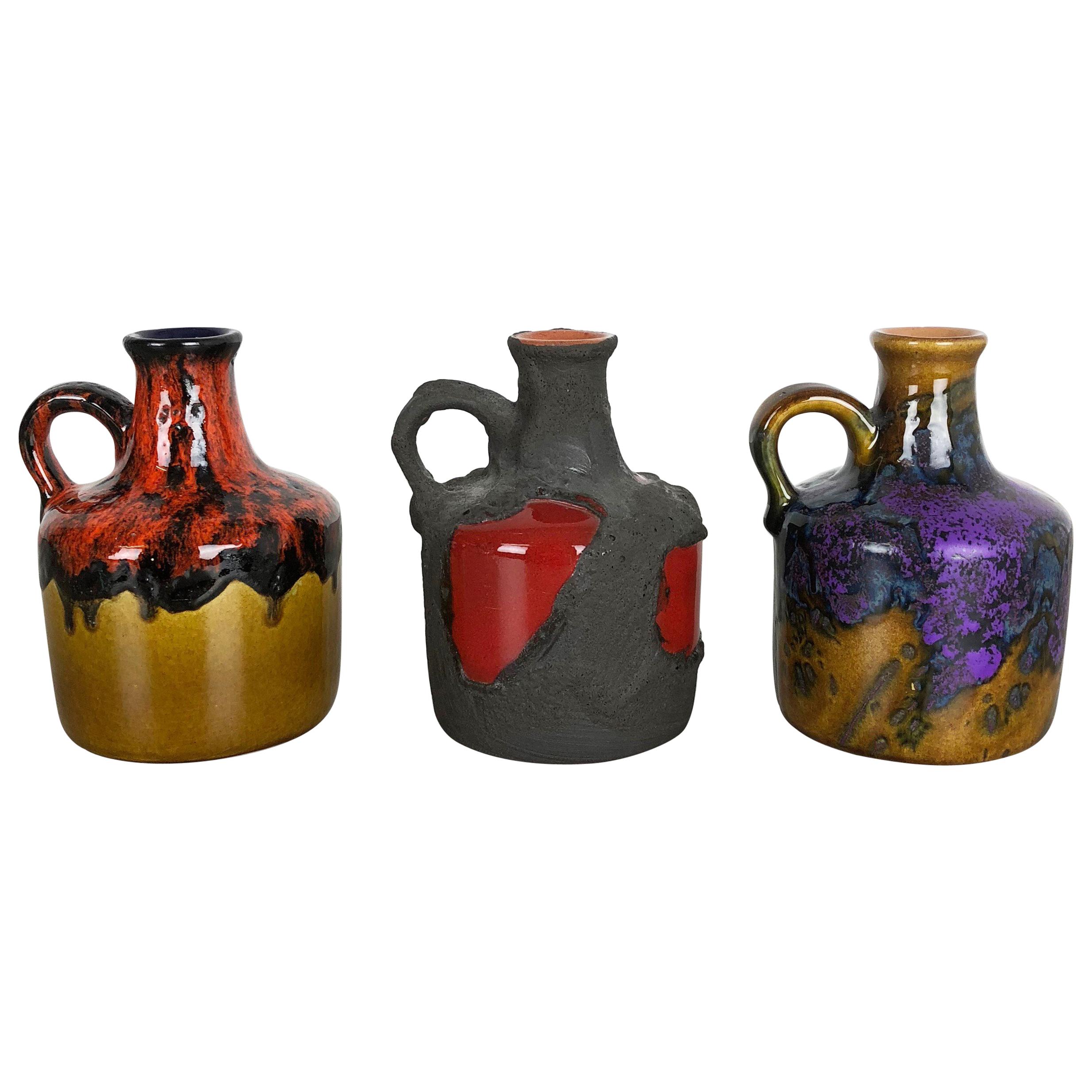 Set of 3 Original 1970 Ceramic Studio Pottery Vase by Roth Ceramics, Germany