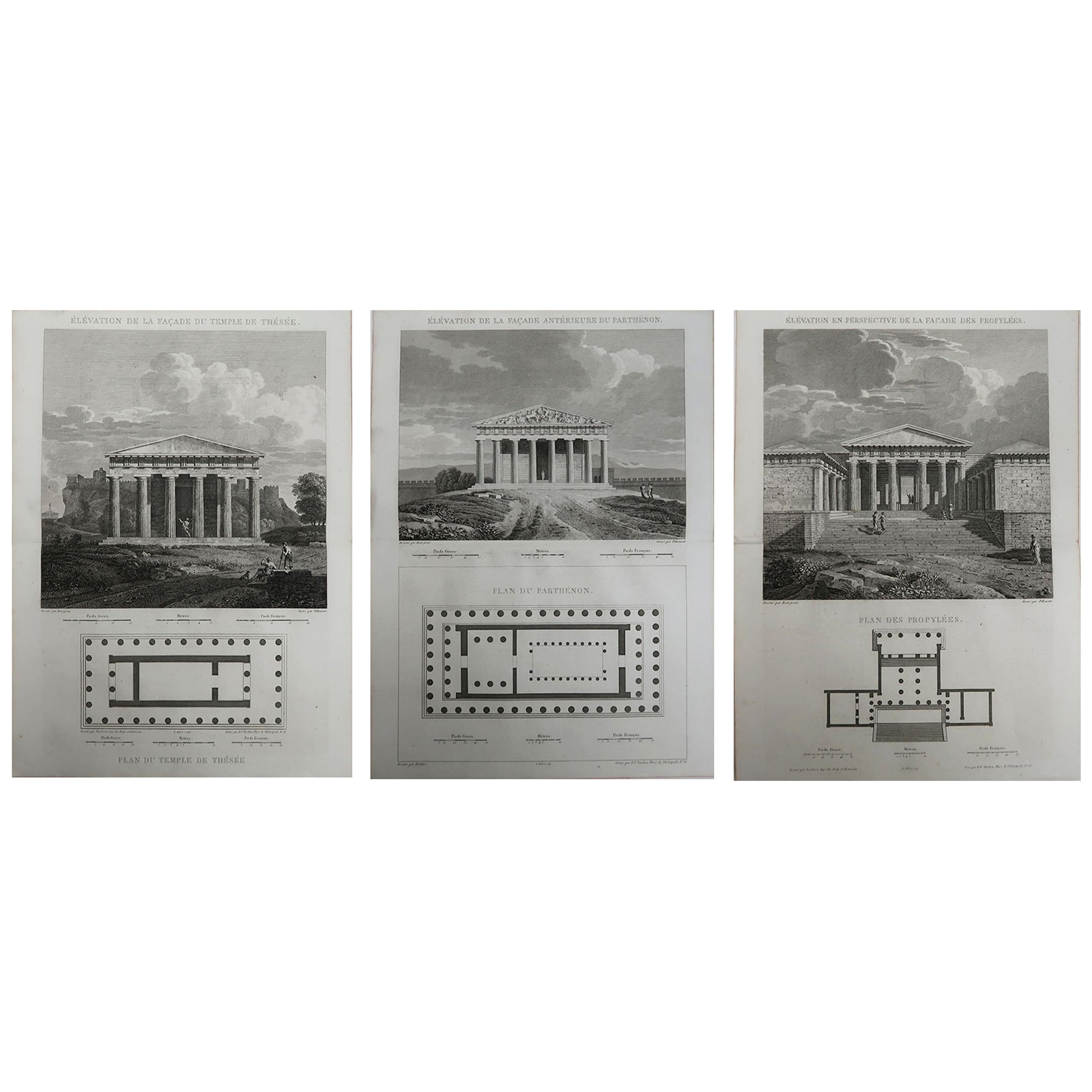 Set of 3 Original Antique Architectural Prints of Ancient Greece, circa 1790