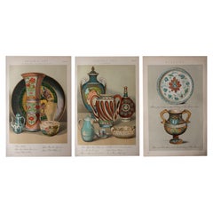 Set of 3 Original Antique Prints of Ceramics, circa 1850