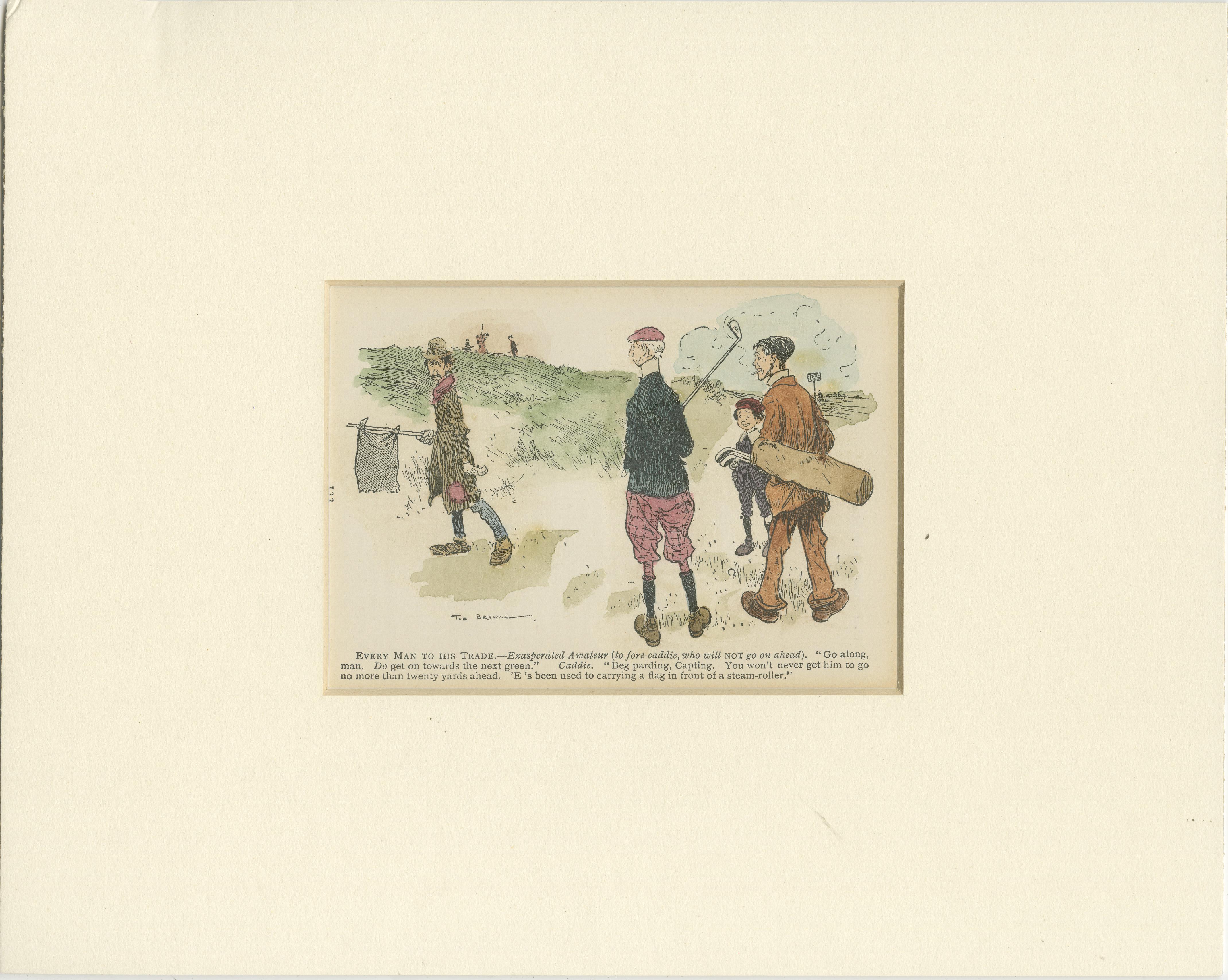Set of 3 Original Antique Prints of Golf Scenes In Good Condition For Sale In Langweer, NL