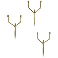 Ensemble de 3 appliques murales originales Felix Agostini en bronze doré, 1950