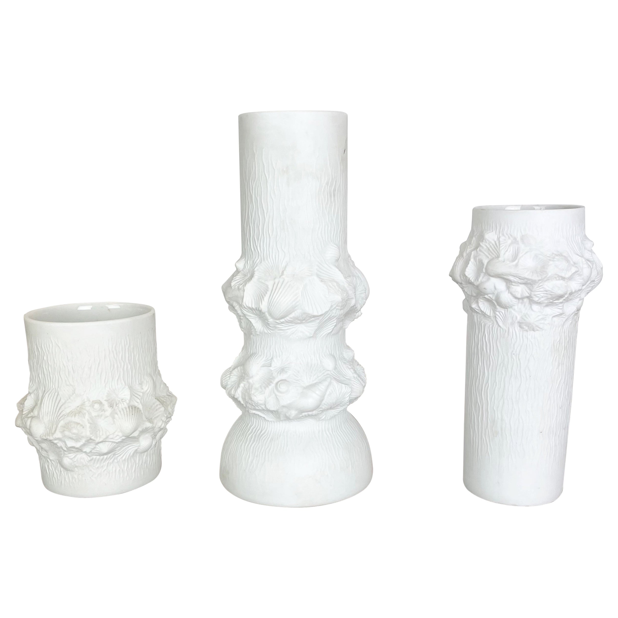 Ensemble de 3 vases d'origine OP Art Biscuit en porcelaine par AK Kaiser, Allemagne, 1970