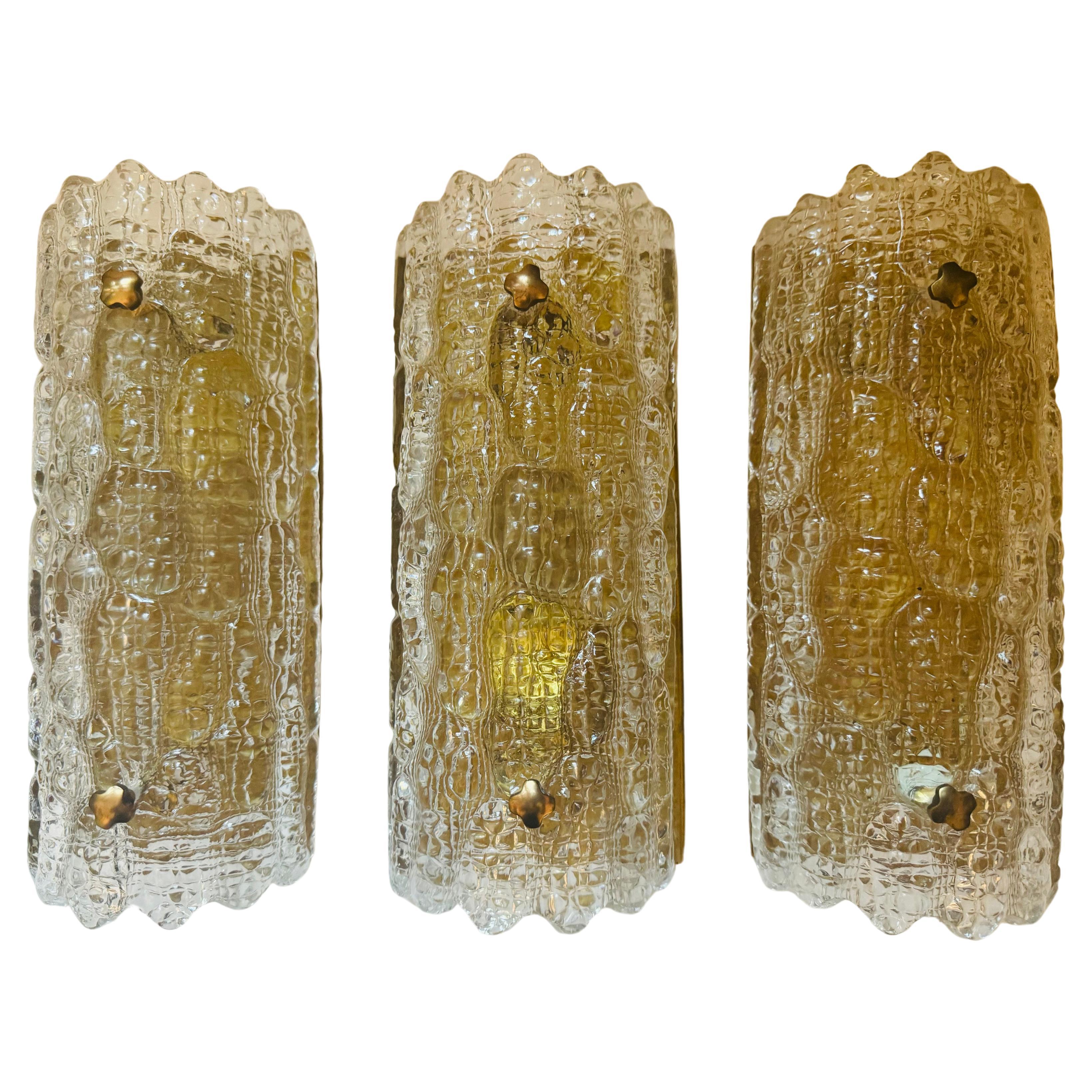 Set di 3 lampade da parete Orrefors in cristallo del 1960, Svezia, metà del secolo scorso