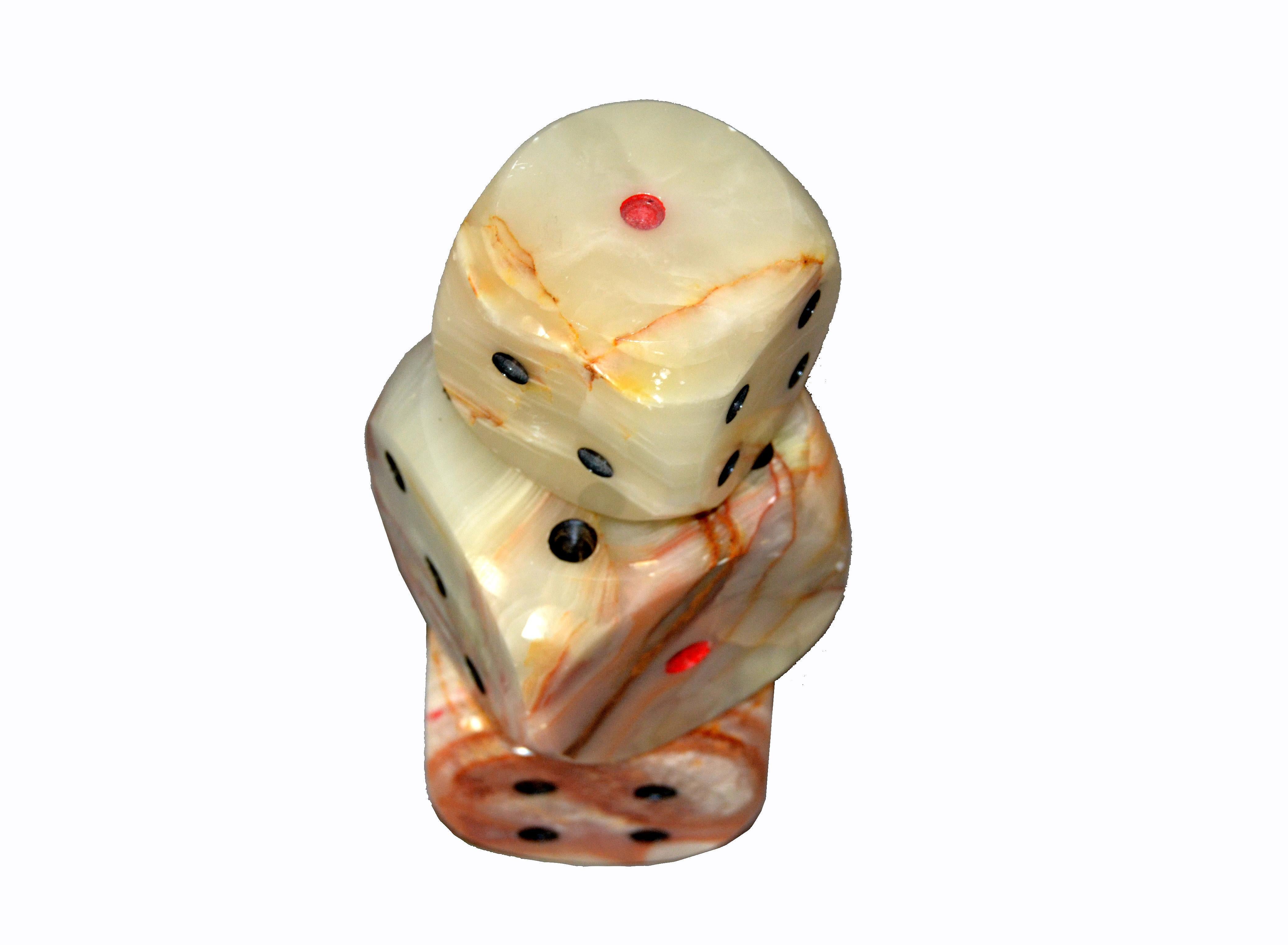 Set of 3 Oversized Mid-Century Modern Handcrafted Marble & Onyx Dice Sculptures For Sale 3