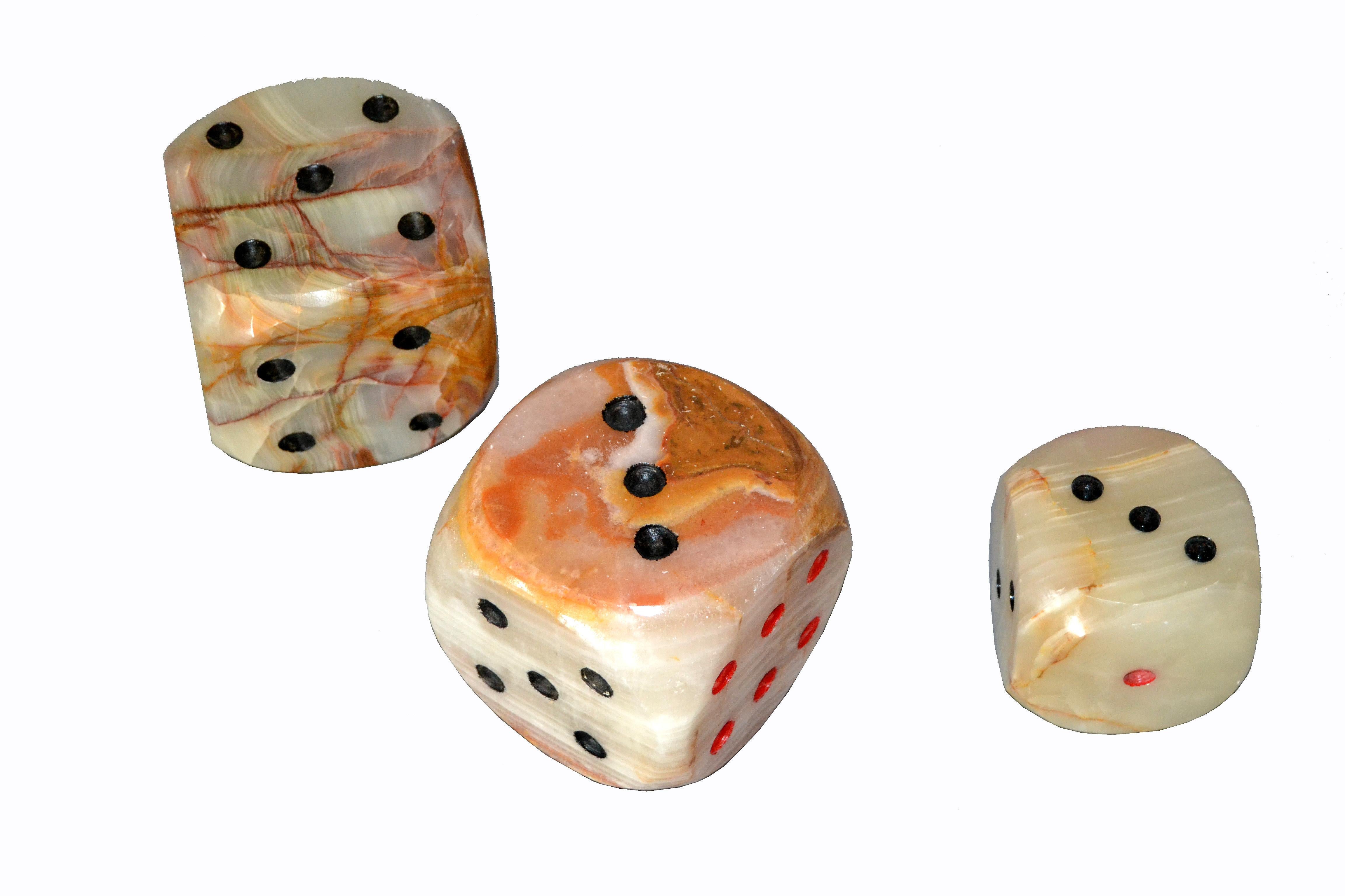 Set of 3 Oversized Mid-Century Modern Handcrafted Marble & Onyx Dice Sculptures For Sale 4