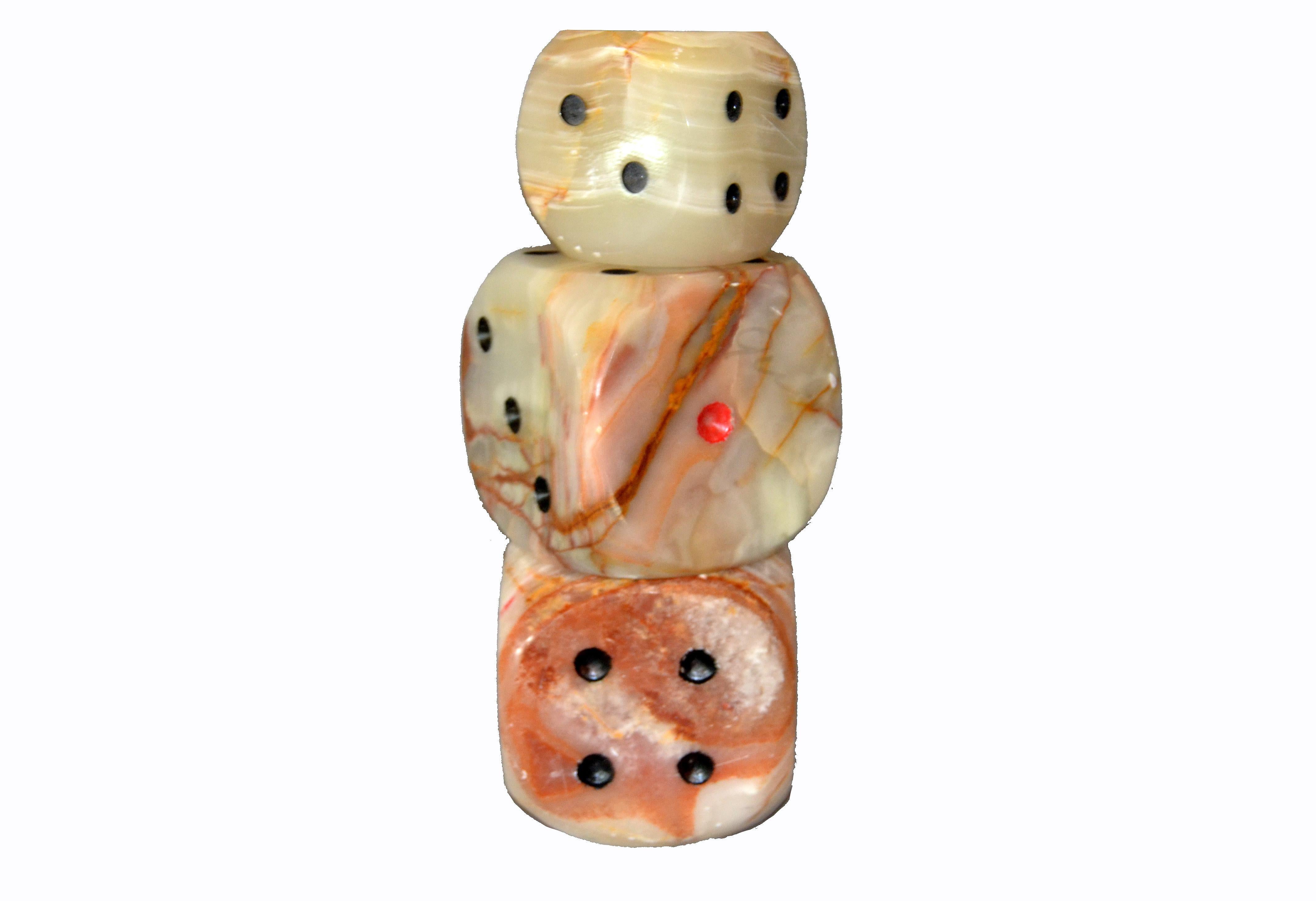 American Set of 3 Oversized Mid-Century Modern Handcrafted Marble & Onyx Dice Sculptures For Sale