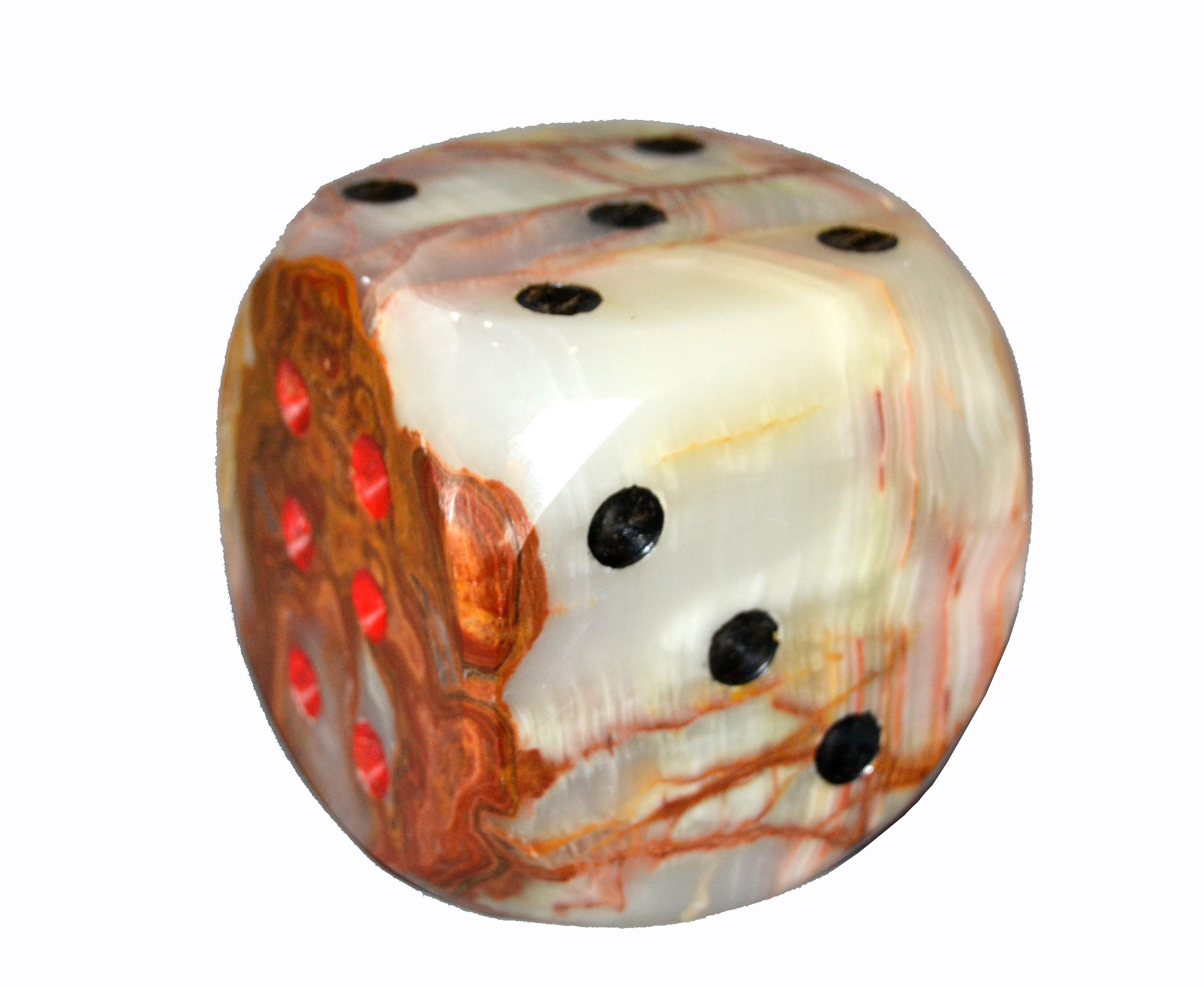 Set of 3 Oversized Mid-Century Modern Handcrafted Marble & Onyx Dice Sculptures In Good Condition For Sale In Miami, FL