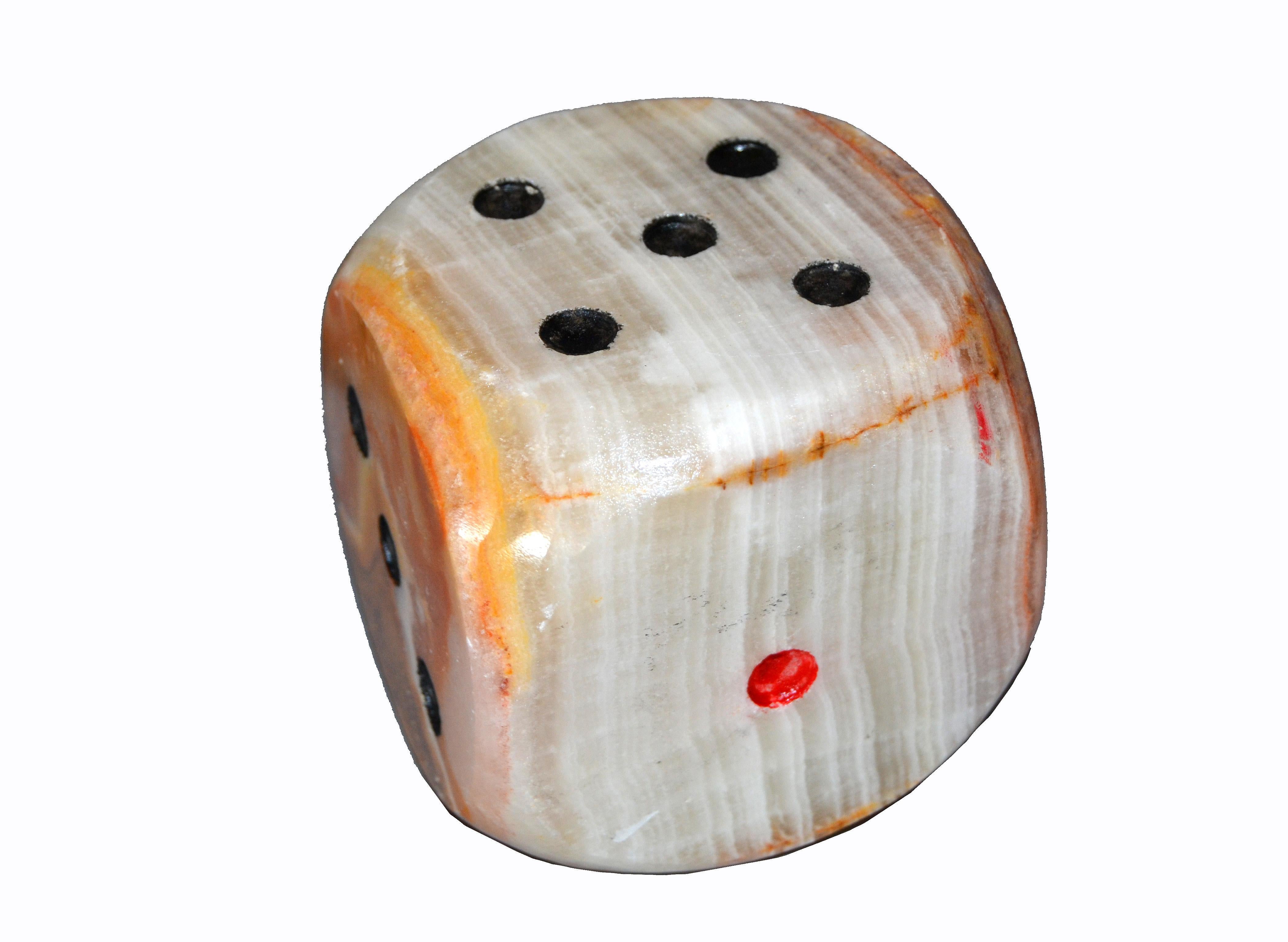 20th Century Set of 3 Oversized Mid-Century Modern Handcrafted Marble & Onyx Dice Sculptures For Sale