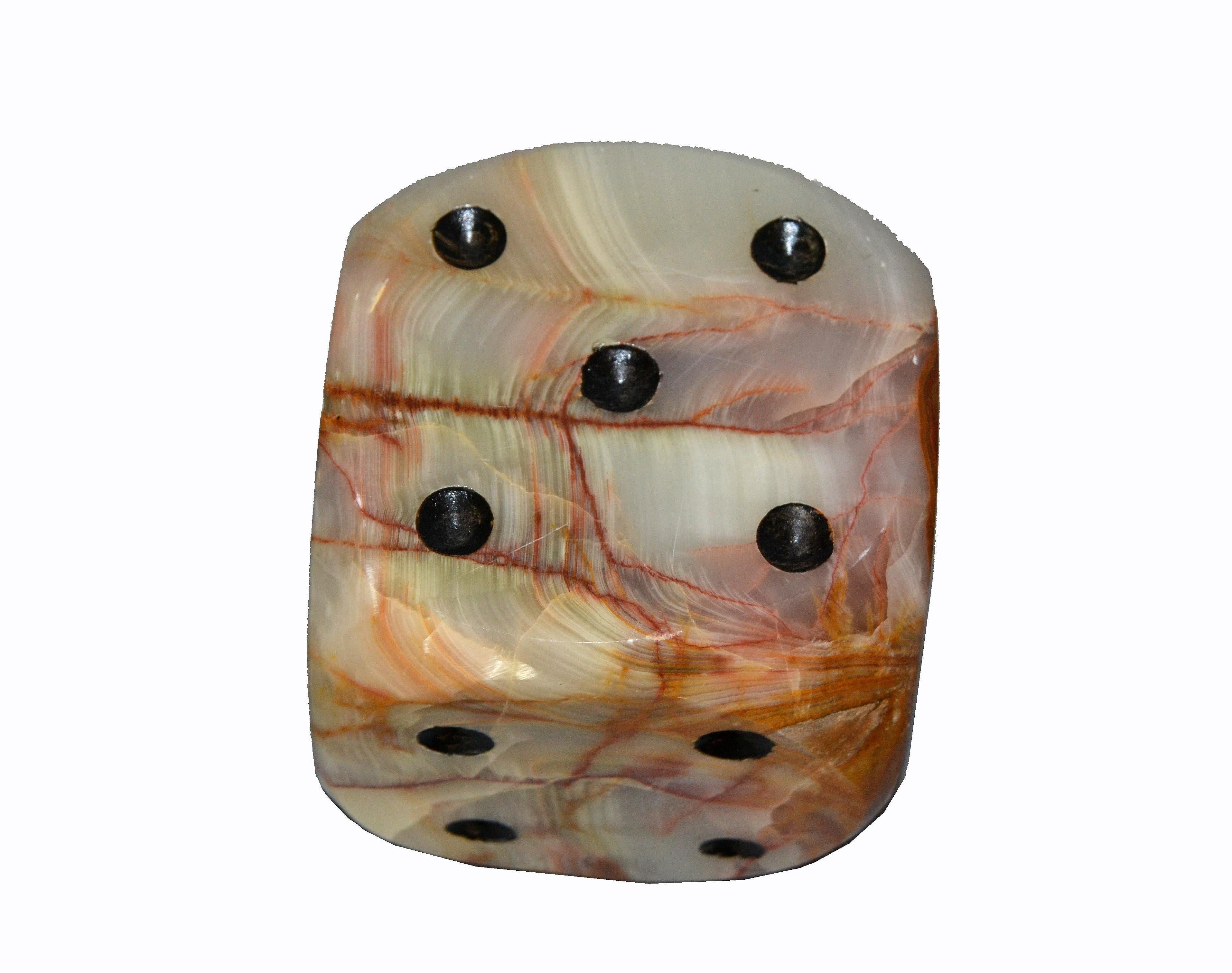 Set of 3 Oversized Mid-Century Modern Handcrafted Marble & Onyx Dice Sculptures For Sale 1