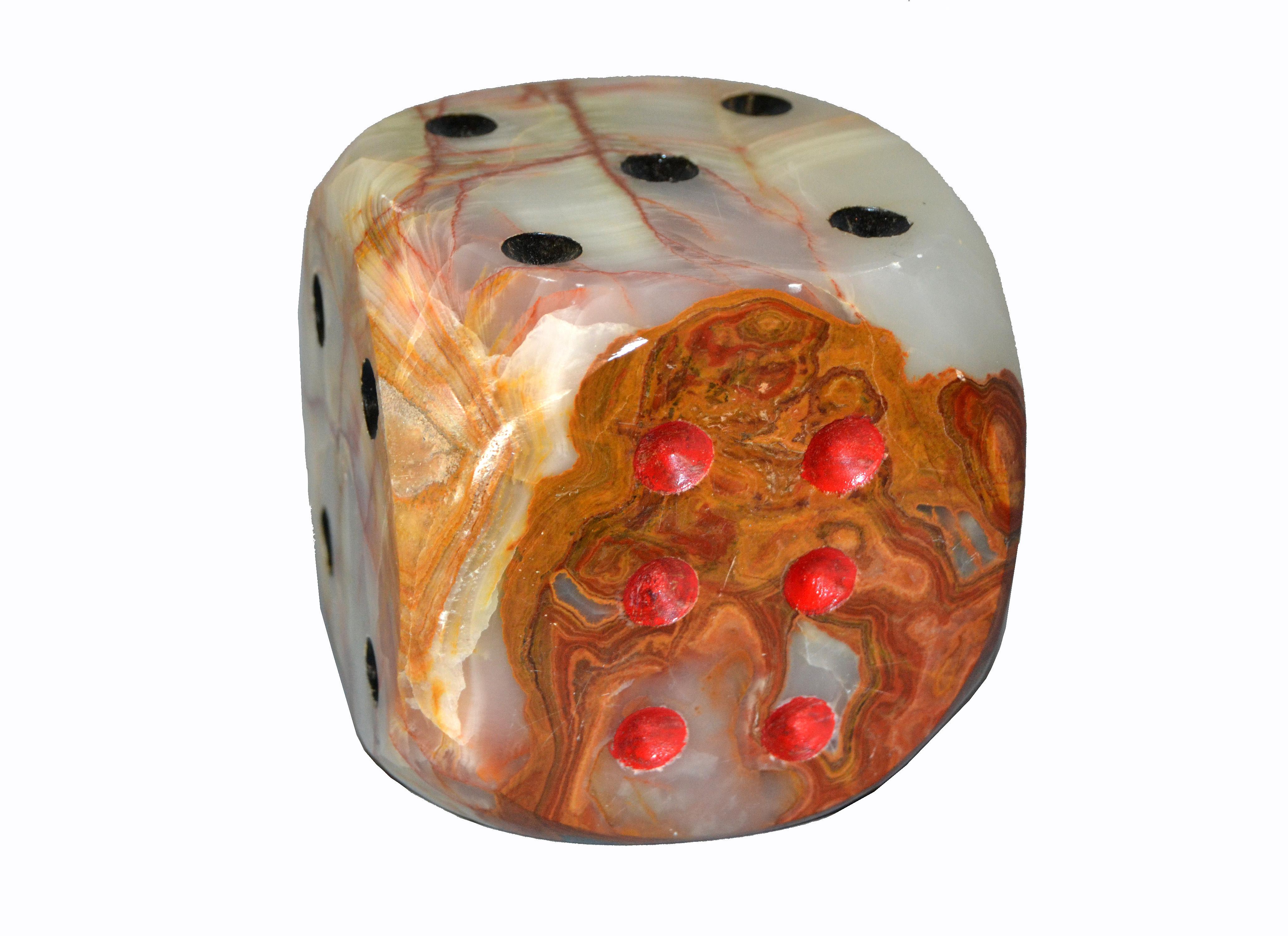 Set of 3 Oversized Mid-Century Modern Handcrafted Marble & Onyx Dice Sculptures For Sale 2