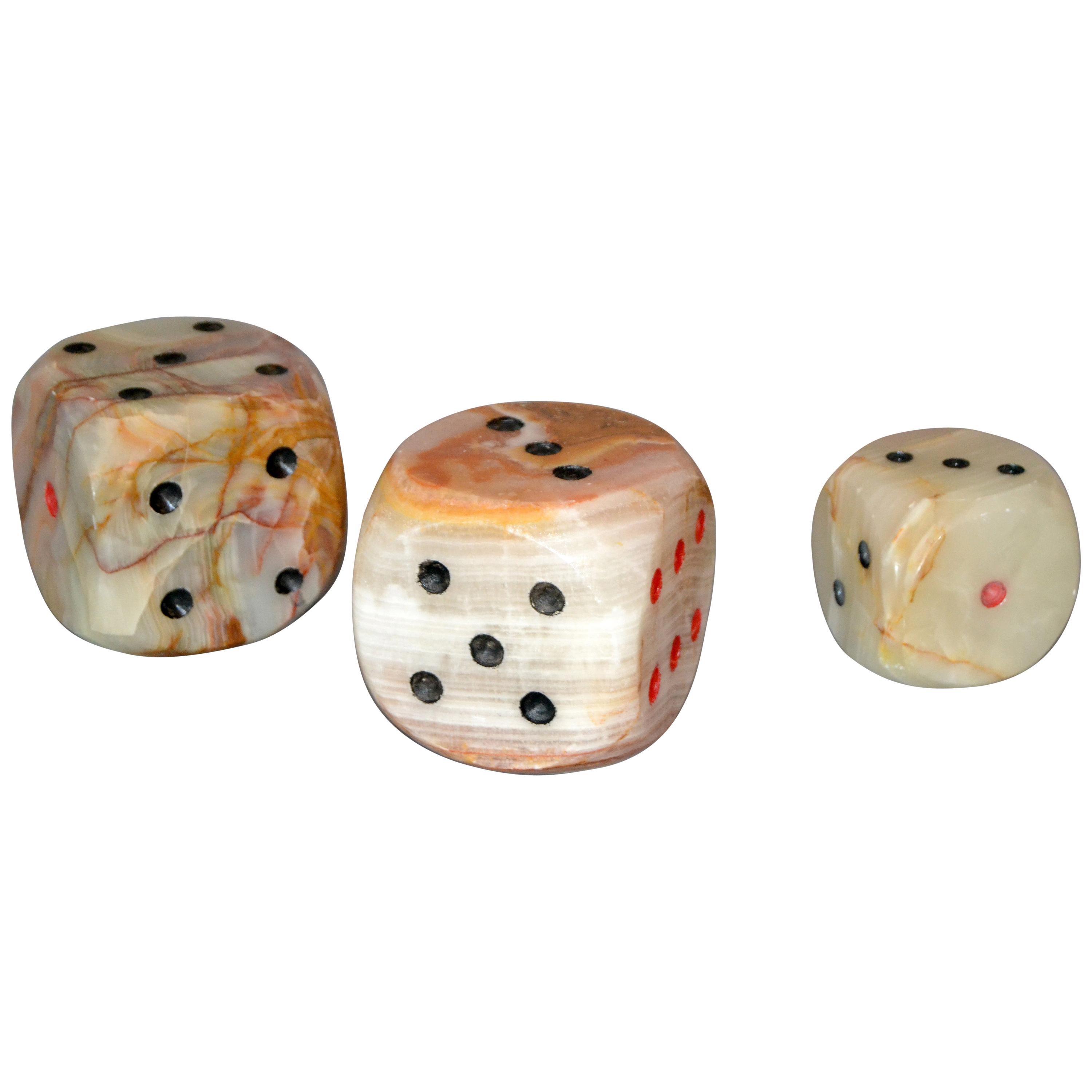 Set of 3 Oversized Mid-Century Modern Handcrafted Marble & Onyx Dice Sculptures For Sale