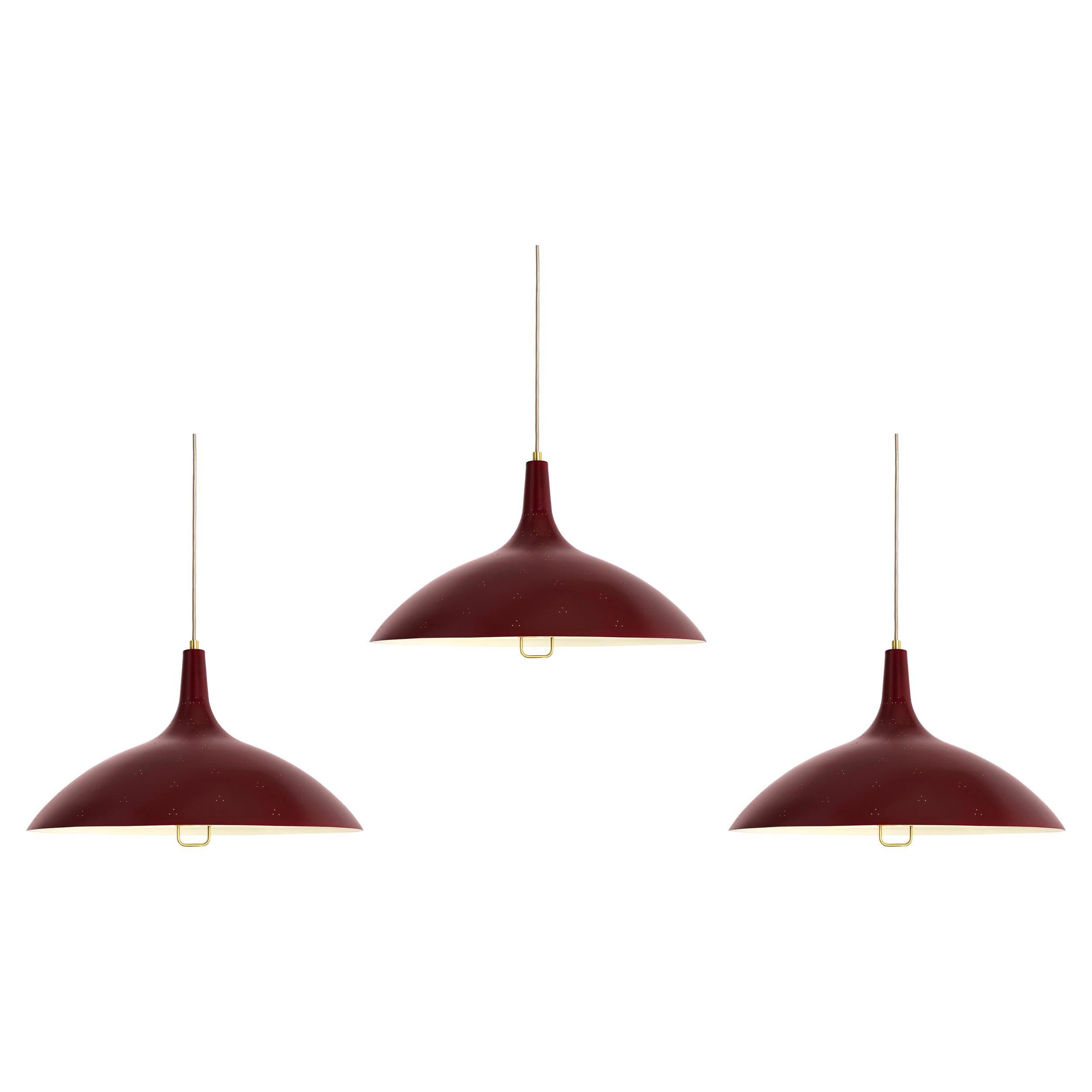 Set of 3 Paavo Tynell '1965' Pendant Lamps in Red