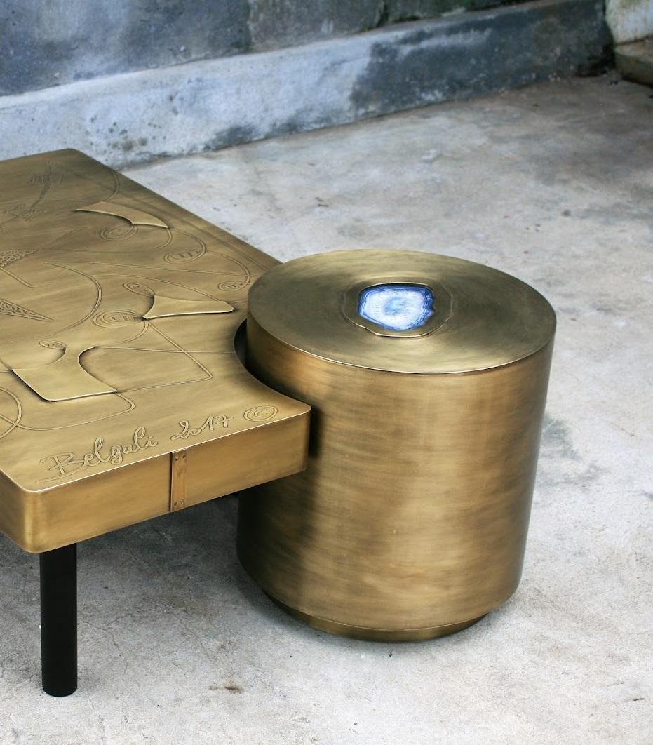 Belgian Set Of 3 Pac Man Brass Coffee Tables by Brutalist Be For Sale