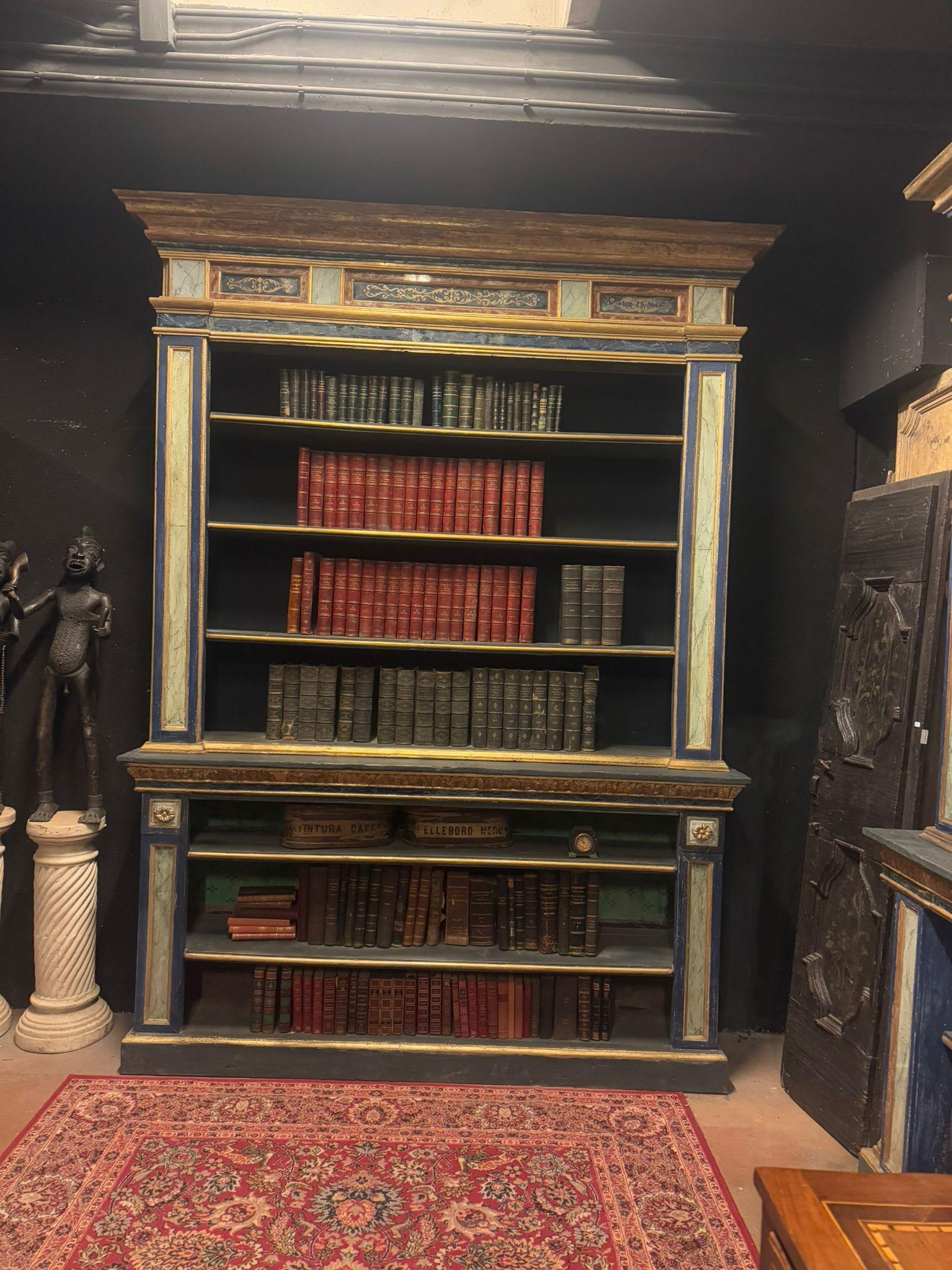 set of 3 painted wooden bookcases decorated with fake marble on glass, Italy For Sale 7