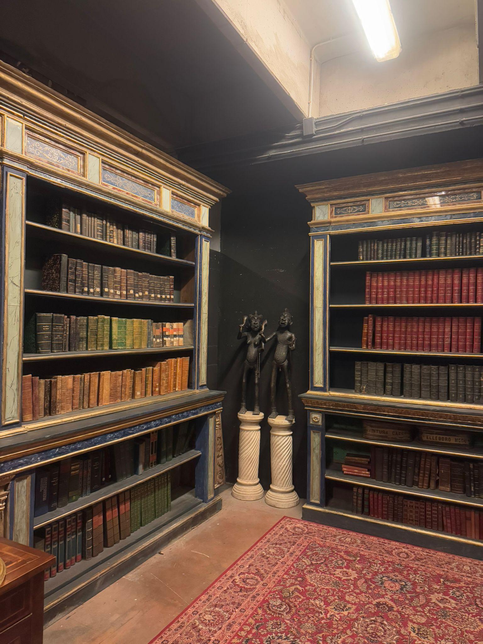 18th Century and Earlier set of 3 painted wooden bookcases decorated with fake marble on glass, Italy For Sale