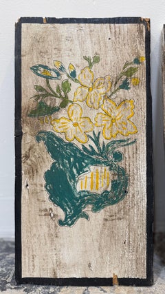 Set of 3 Painted Wooden Panels with Flowers/Pottery
