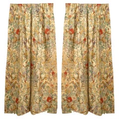 Set of 3, Pair of Floral and Bird Linen Drapes and 1 Valance Set of 3, Pair of Floral and Bird Linen Drapes and 1 Valance