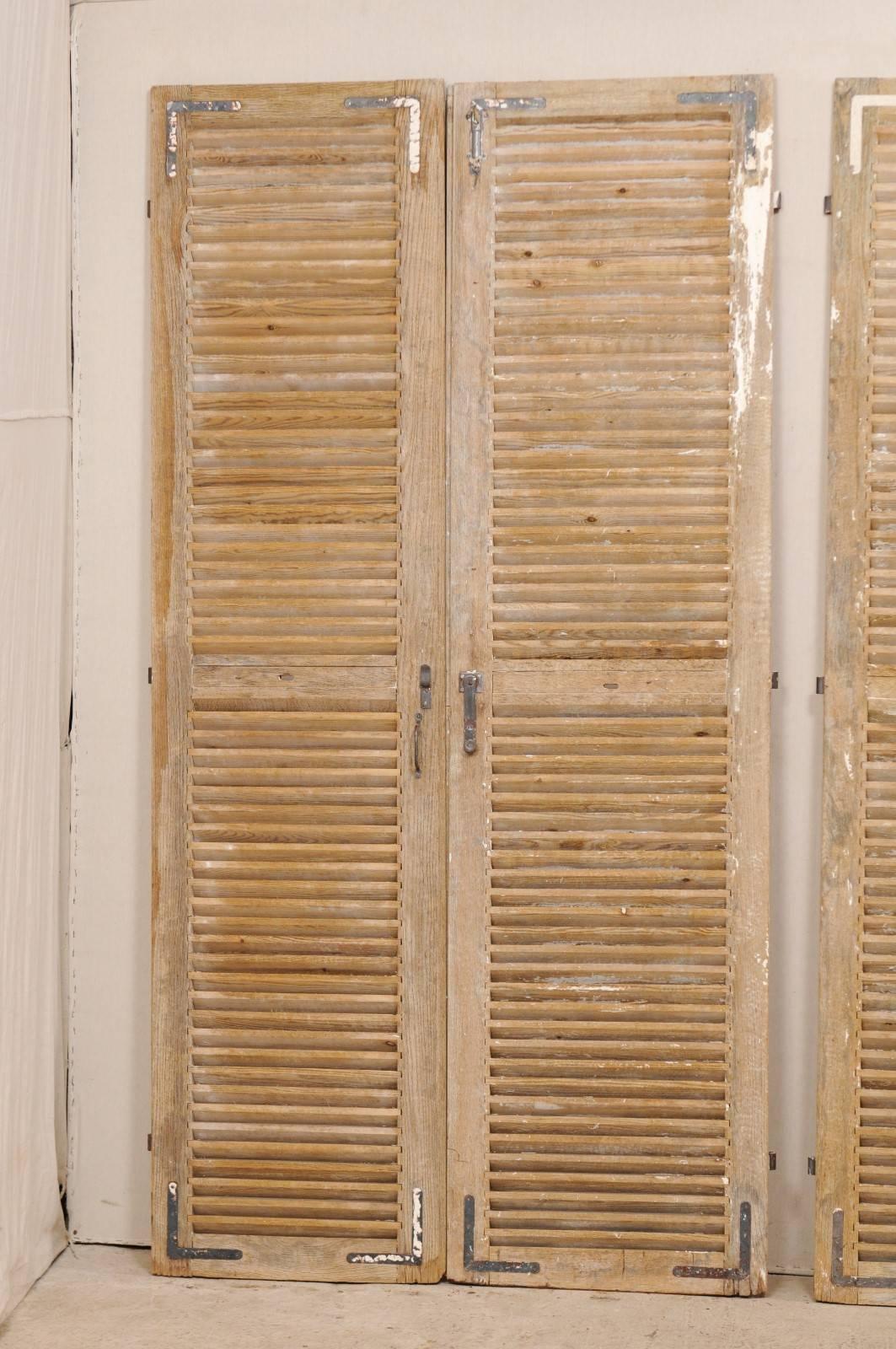 Set of Three Pairs of French 19th Century Natural Wood Shuttered Doors In Good Condition In Atlanta, GA