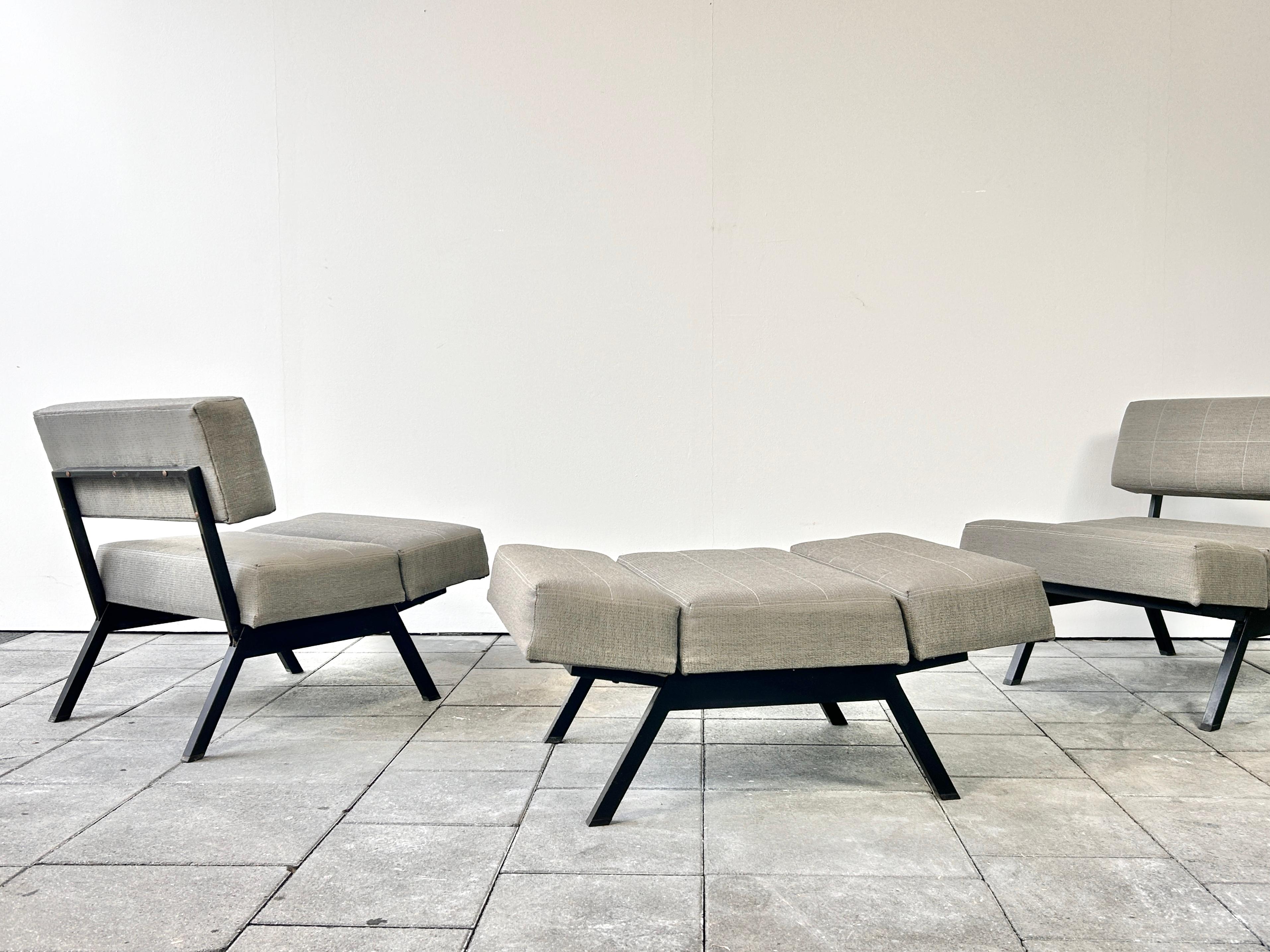 Ensemble de 3 panchetto  Fauteuils de salon conçus par Rito Valla pour IPE Bologne, années 1960 en vente 10