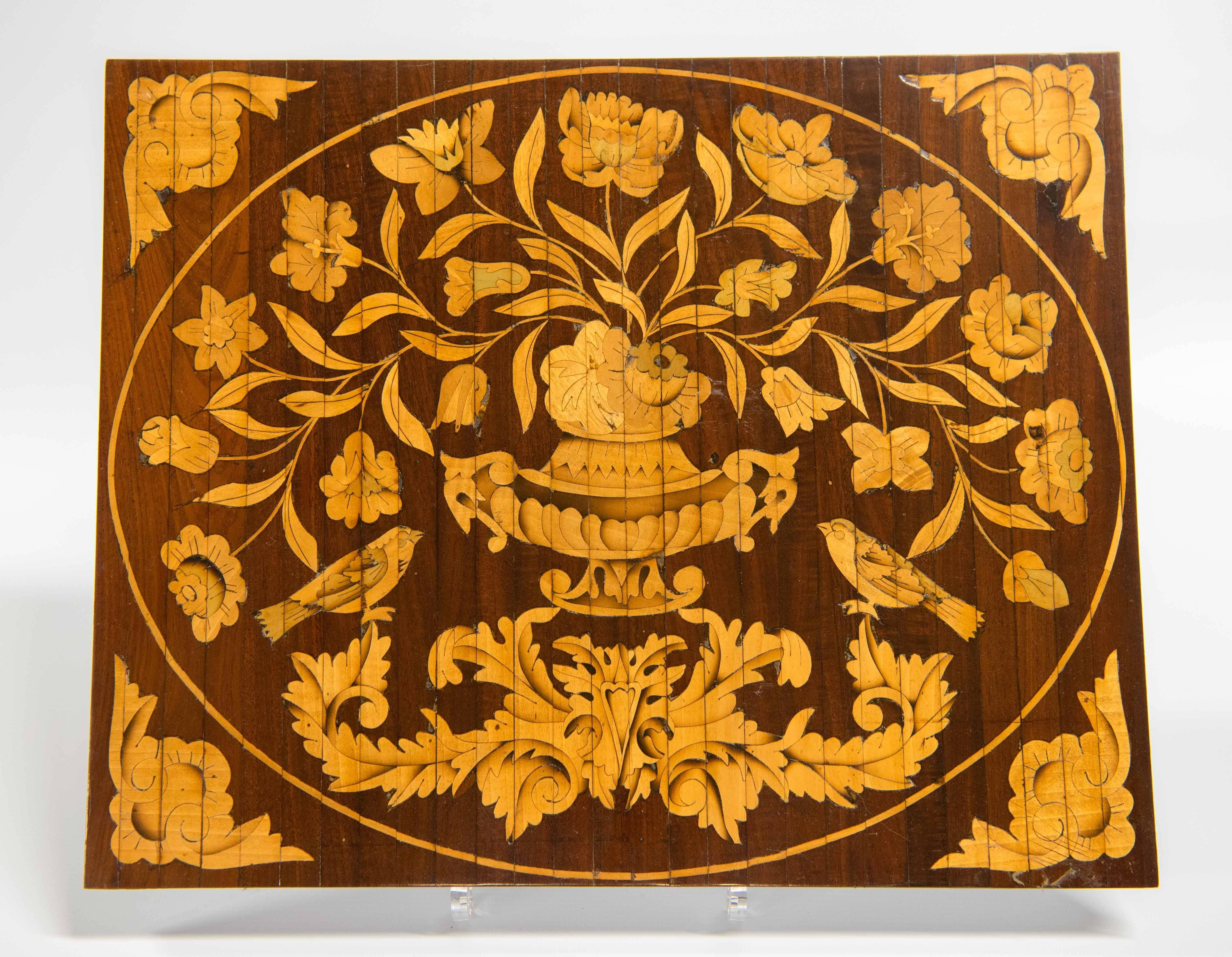 Classical Roman Set of Three Panels in Wood with Marquetry Inlay, Flower Patterns, 19th Century 