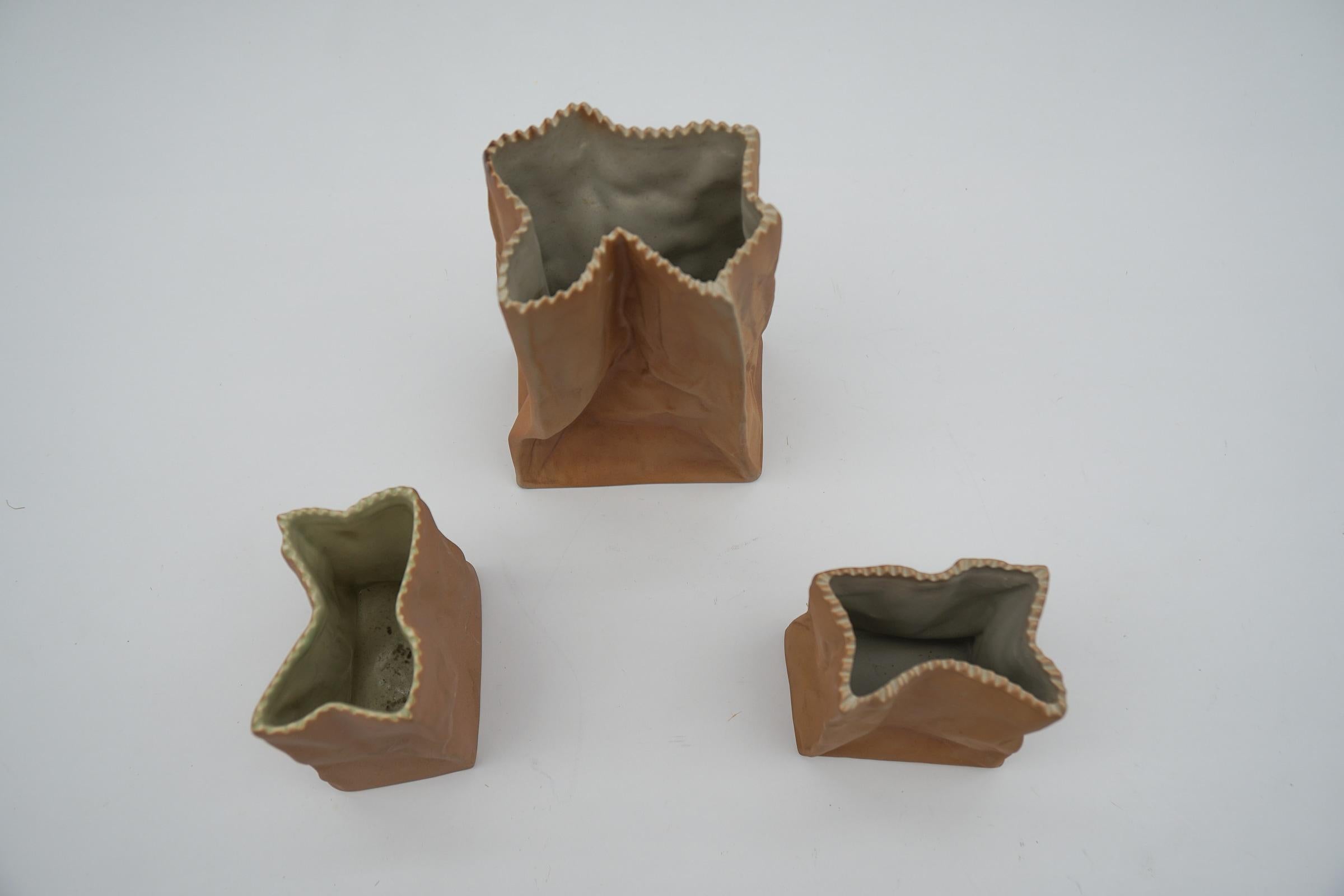 Mid-Century Modern Set of 3 Paper Bag Vases by Tapio Wirkkala for Rosenthal, Germany, 1960s For Sale