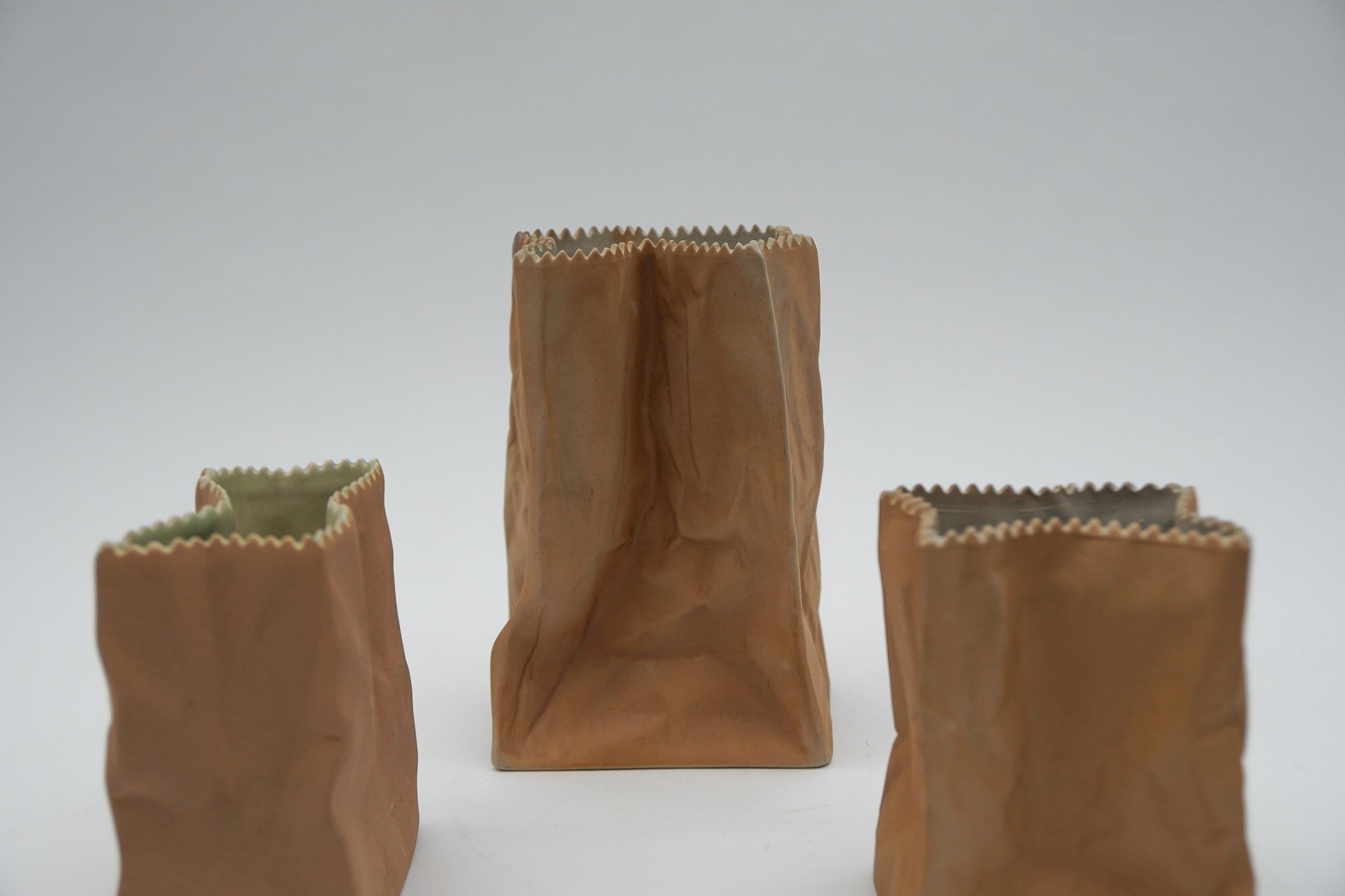 Ceramic Set of 3 Paper Bag Vases by Tapio Wirkkala for Rosenthal, Germany, 1960s For Sale