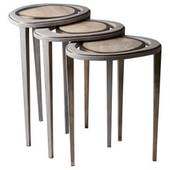 Set of 3 Peacock Nesting End Table in Cream Shagreen Onyx, Brass by R&Y Augousti