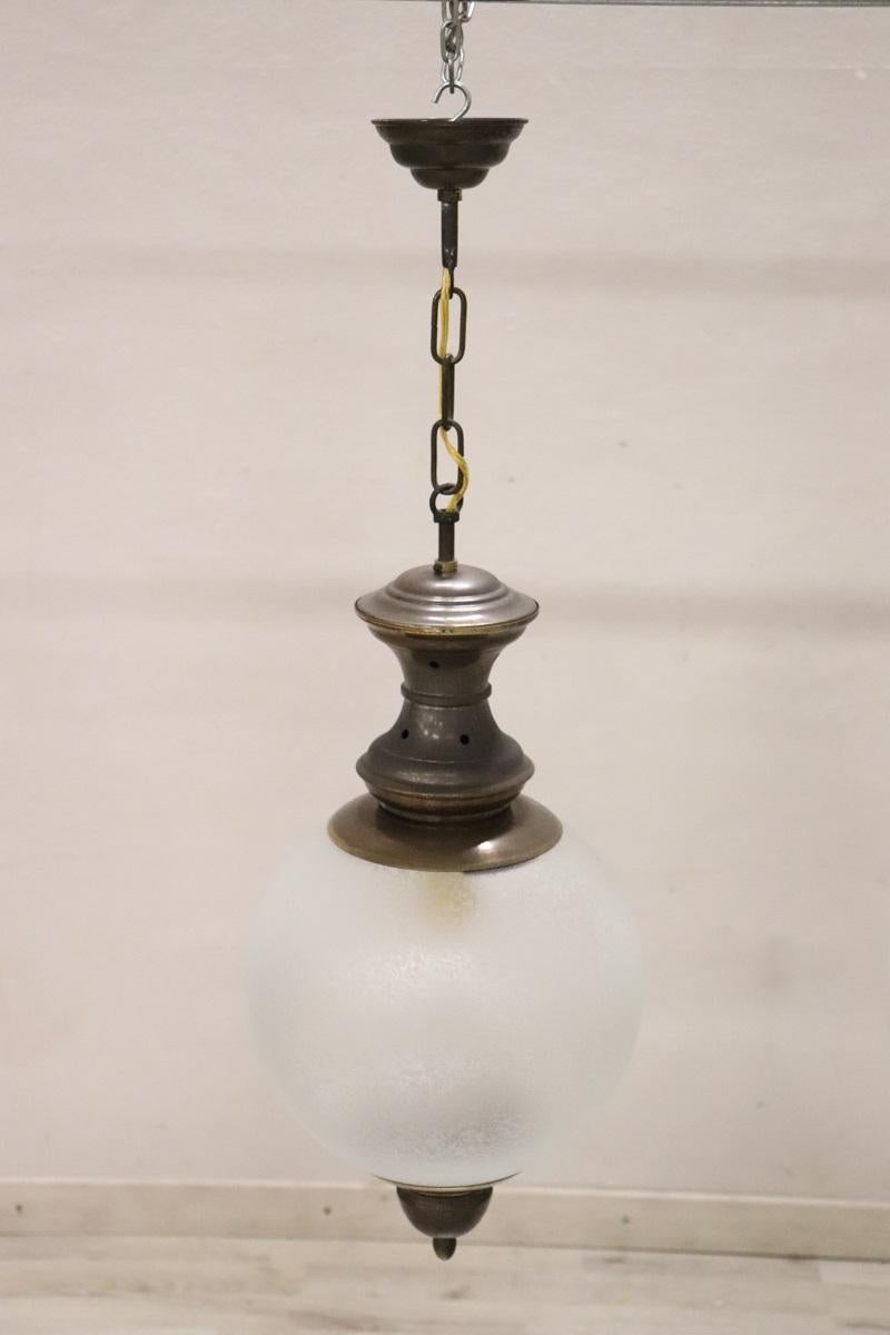Set of 3 Pendant Lamps in Brass and Glass, Italy 1960s In Good Condition For Sale In Casale Monferrato, IT