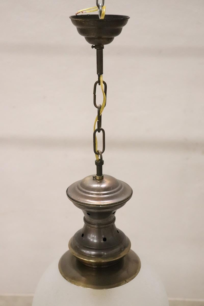 Mid-20th Century Set of 3 Pendant Lamps in Brass and Glass, Italy 1960s For Sale