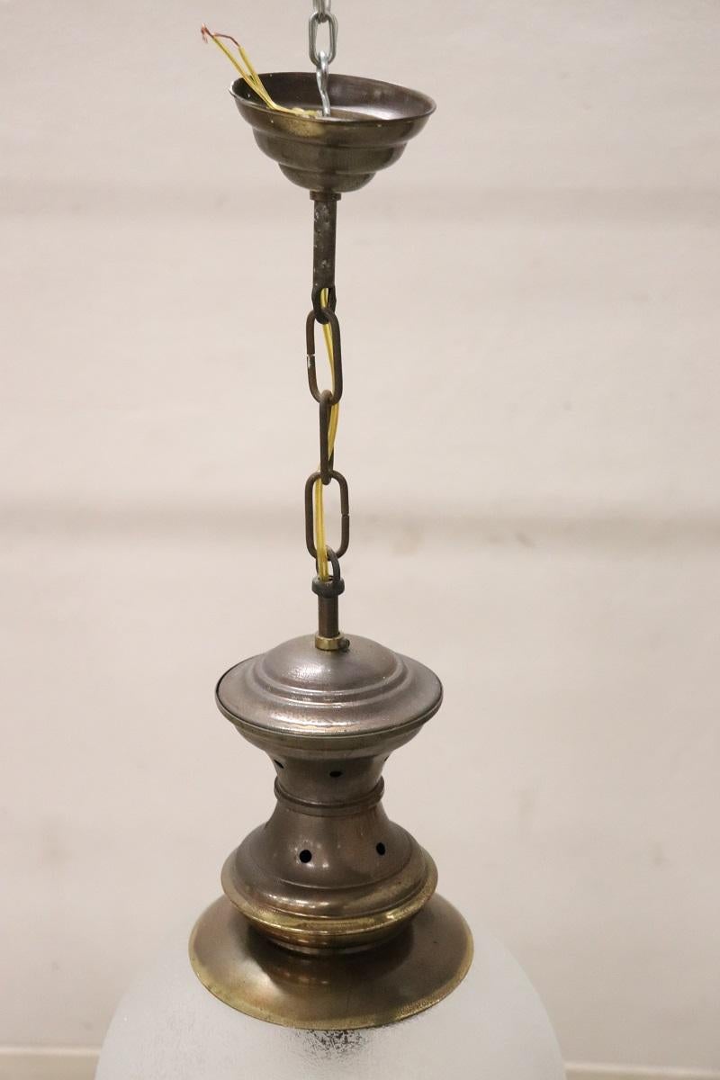 Set of 3 Pendant Lamps in Brass and Glass, Italy 1960s For Sale 1