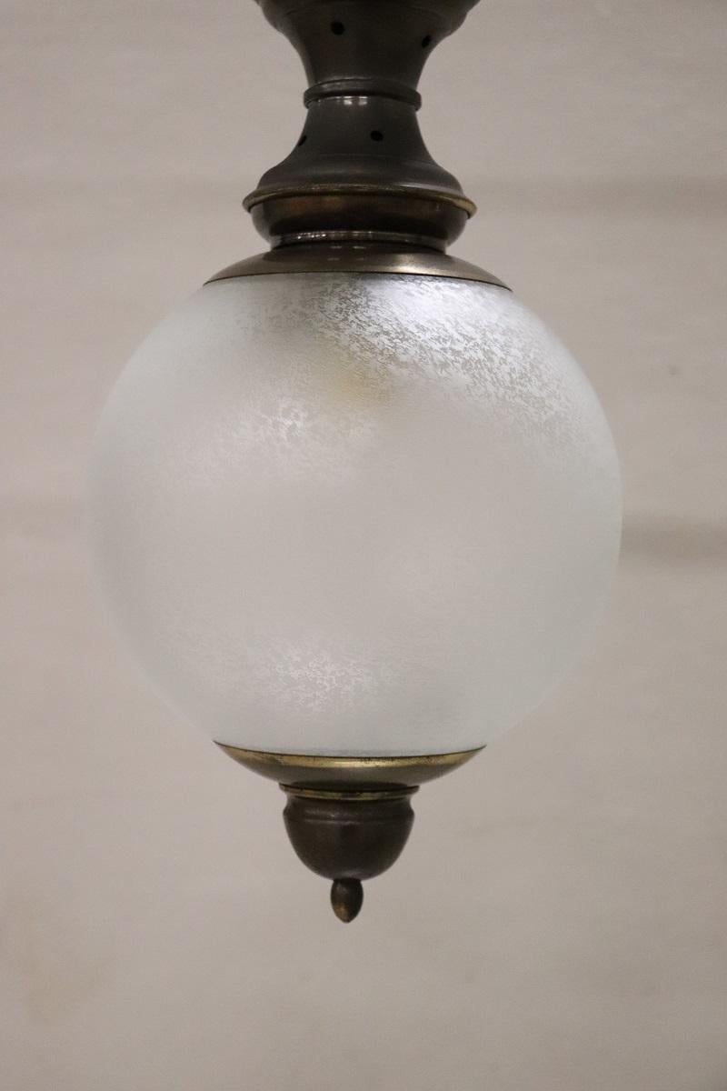 Set of 3 Pendant Lamps in Brass and Glass, Italy 1960s For Sale 2