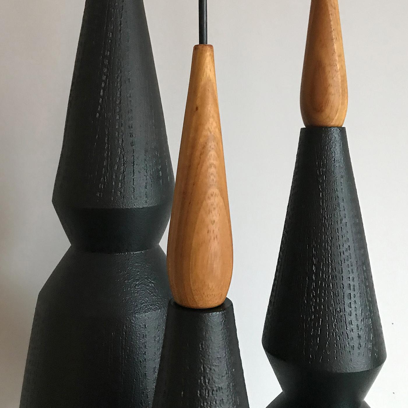 Italian Set of 3 Pendant Lamps in Wood and Ceramics #3