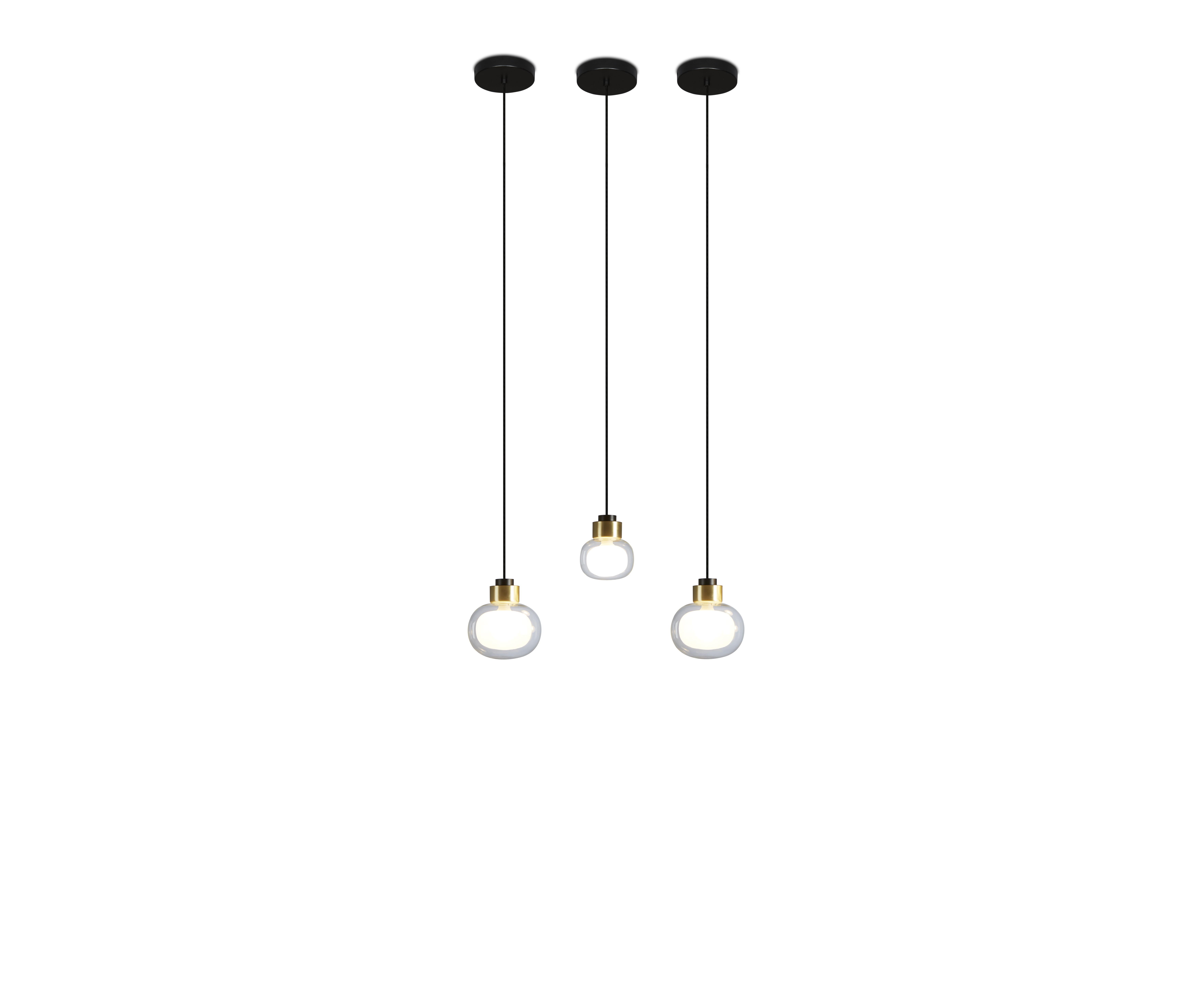Ensemble de 3 lampes à suspension 'Nabila 552.21' par Tooy, laiton brossé et verre transparent en vente 3