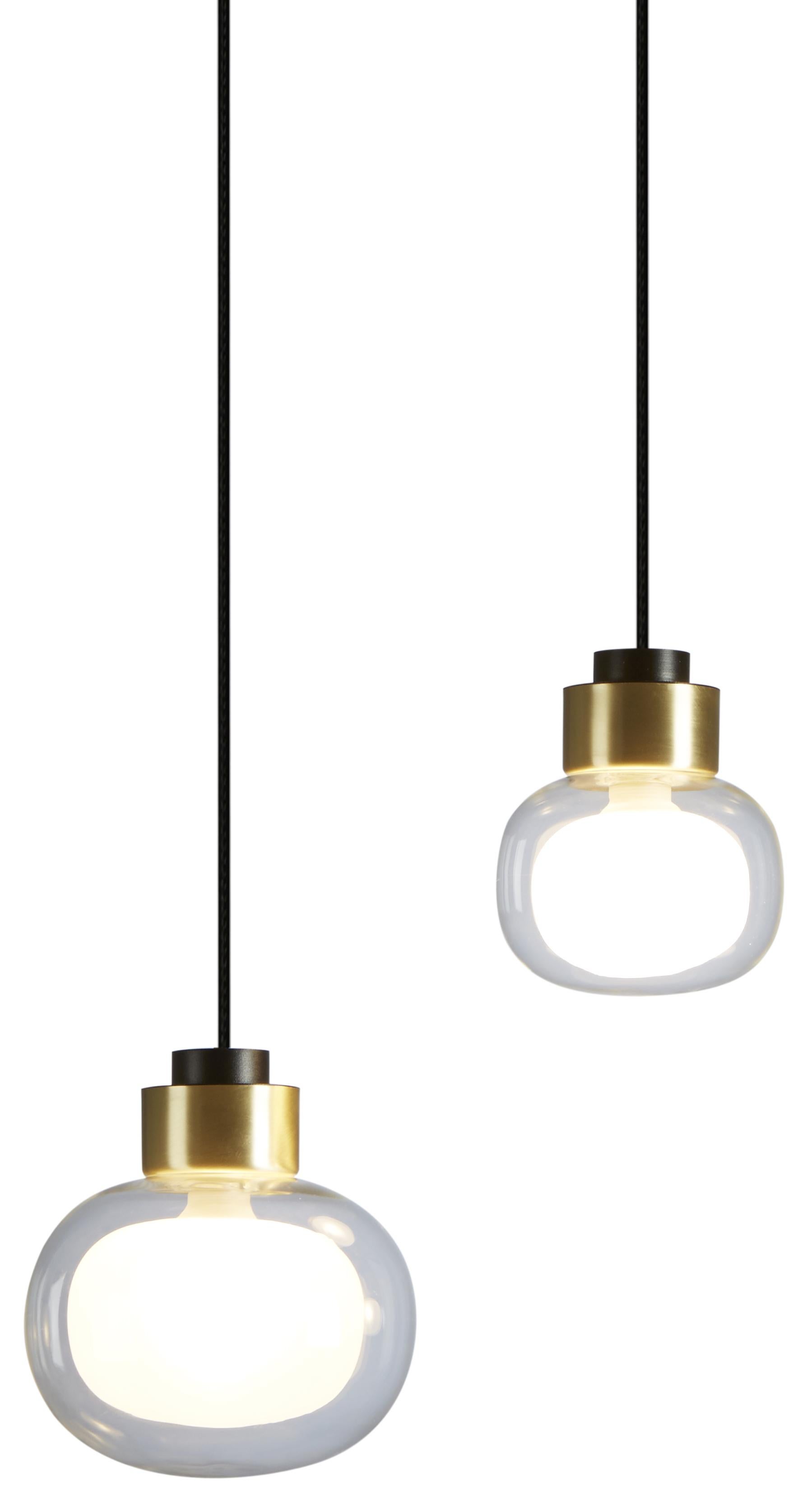 Set of 3 Pendant Lamps 'Nabila 552.21' by Tooy, Brushed Brass, Clear Glass For Sale 3