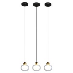 Set of 3 Pendant Lamps 'Nabila 552.21' by Tooy, Brushed Brass, Clear Glass
