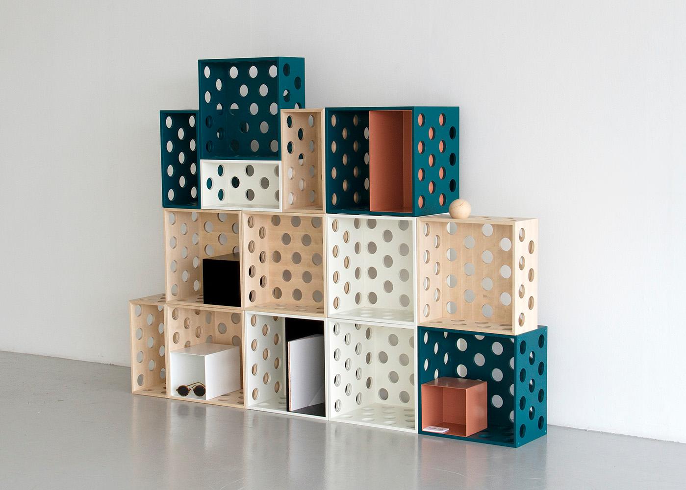 Swedish Set of 3 Perforated Medium Petrol Wood Storage Boxes, by Erik Olovsson