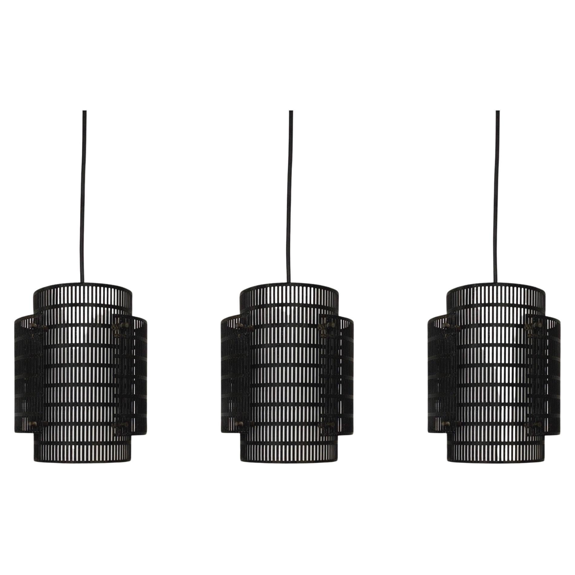 Set of 3 Perforated Metal Pendant Lamps