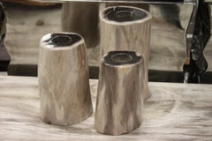 Set of 3 Petrified Wood Candleholders