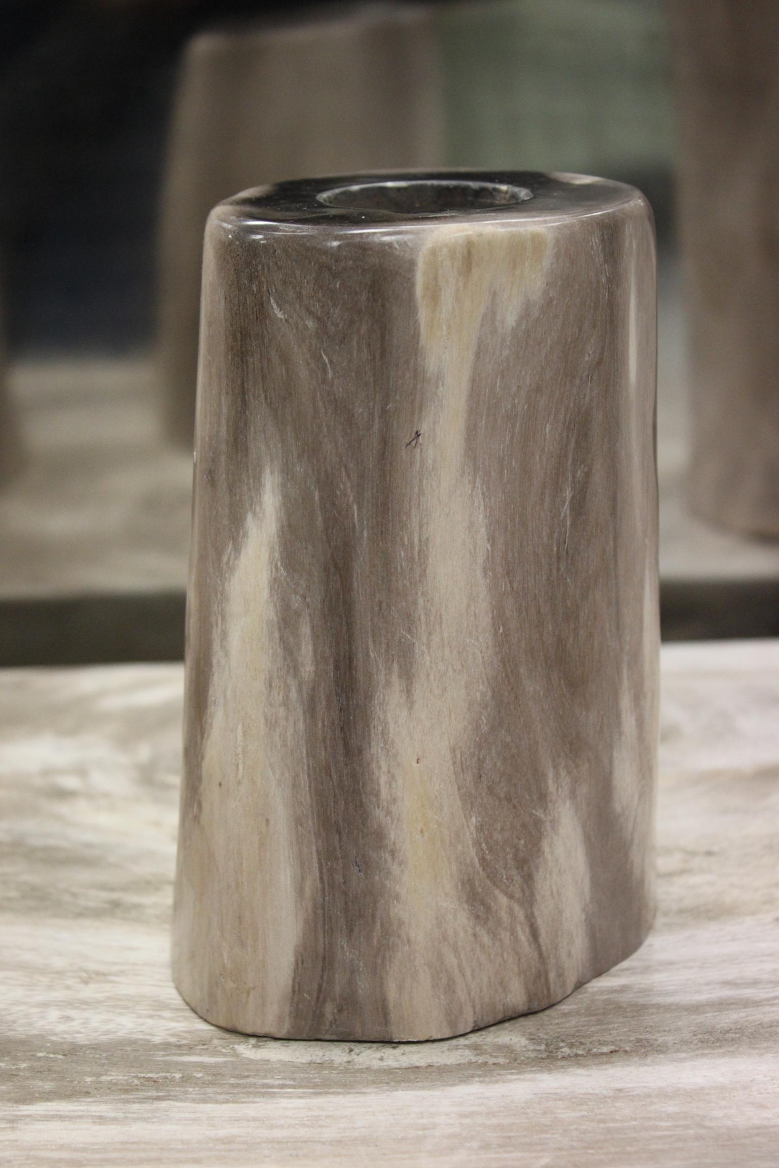 Set of 3 Petrified Wood Candleholders In Good Condition For Sale In Marseille, FR