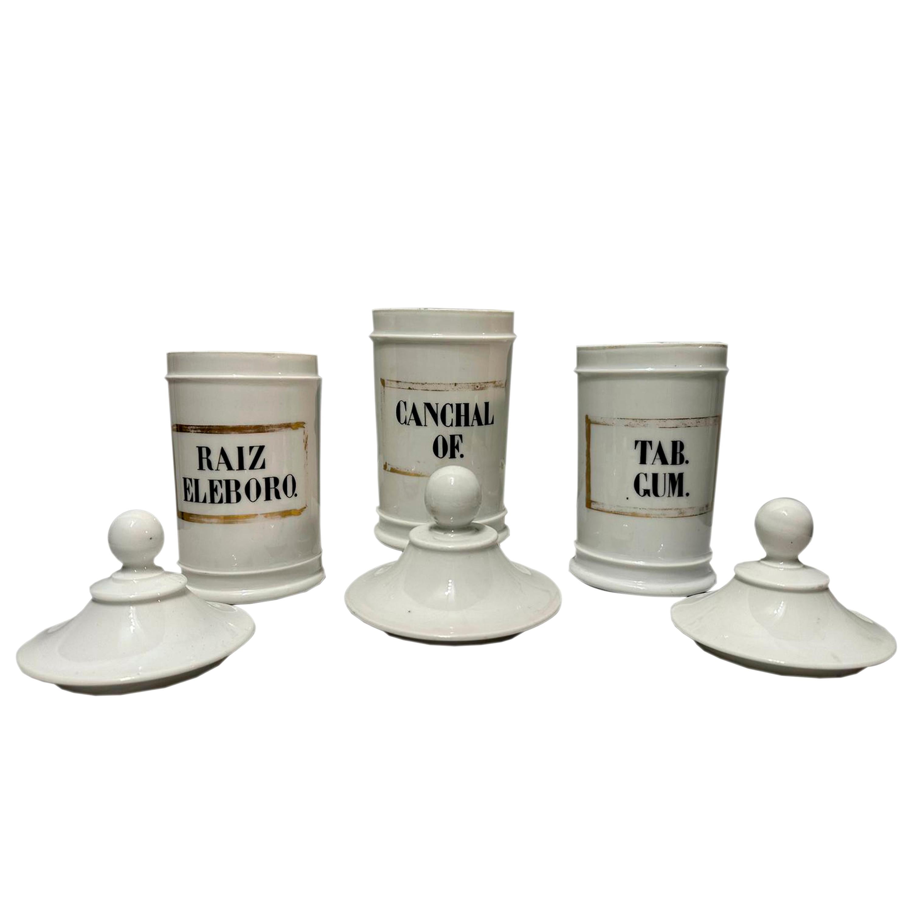 Vasetti da farmacia in ceramica con etichette con i nomi dei principi attivi dipinti a mano in nero con dettagli in smalto oro.
Sono prodotti a Valencia, una provincia spagnola con una grande tradizione ceramica....
