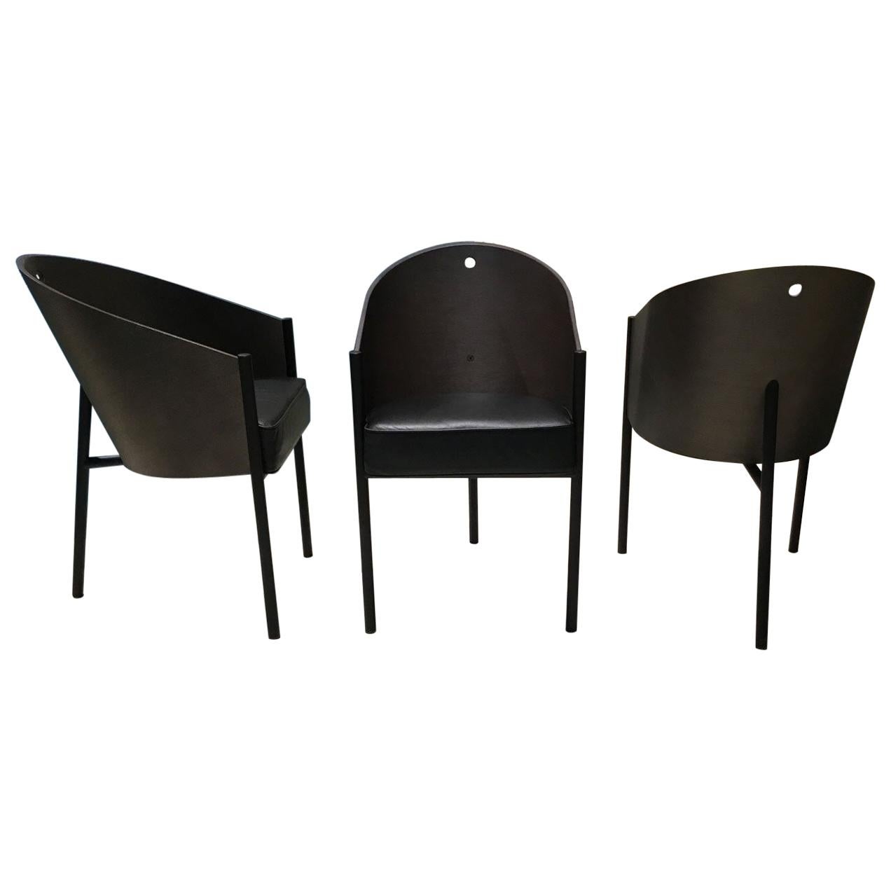 Set of 3 Philippe Starck Grey Oak and Black Costes Armchairs for Driade