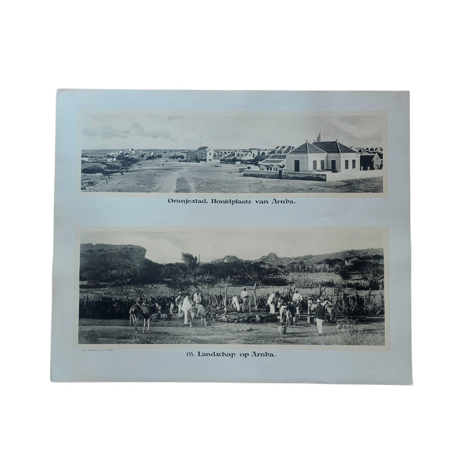 Set of 3 original antique prints:
1) 169. Willemstad-Curacau. Gezicht op Punda.
2) 154. Landschap op Bonaire. Bonaire. Gezicht op Kralendijk.
3) 155. Landschap op Aruba. Oranjestad Hoofdplaats van Aruba.
These prints were originally published as