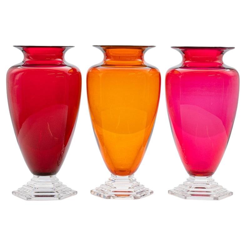 Set of 3 Pieces Baccarat Crystal Orsay Vases Multi Color, France