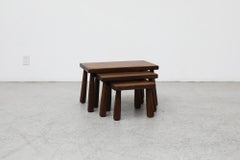 Ensemble de 3 tables gigognes Pierre Chapo Brutalist en chêne foncé