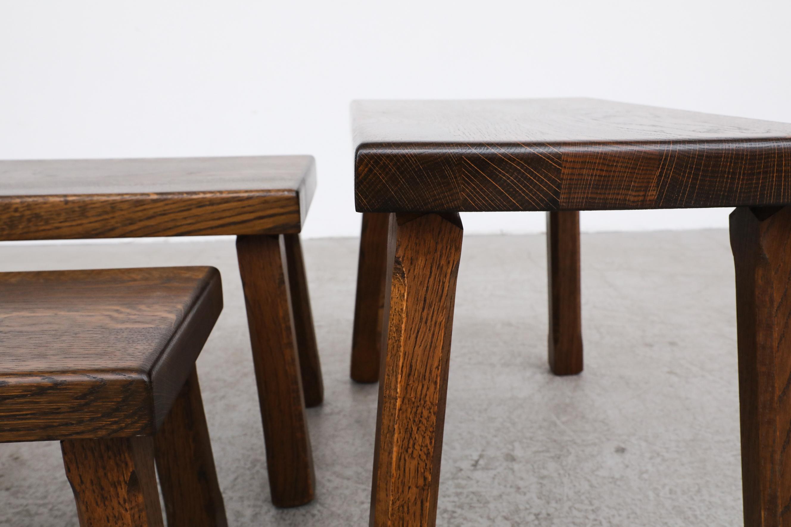 Set of 3 Pierre Chapo Inspired Brutalist Dark Oak Nesting Tables 8
