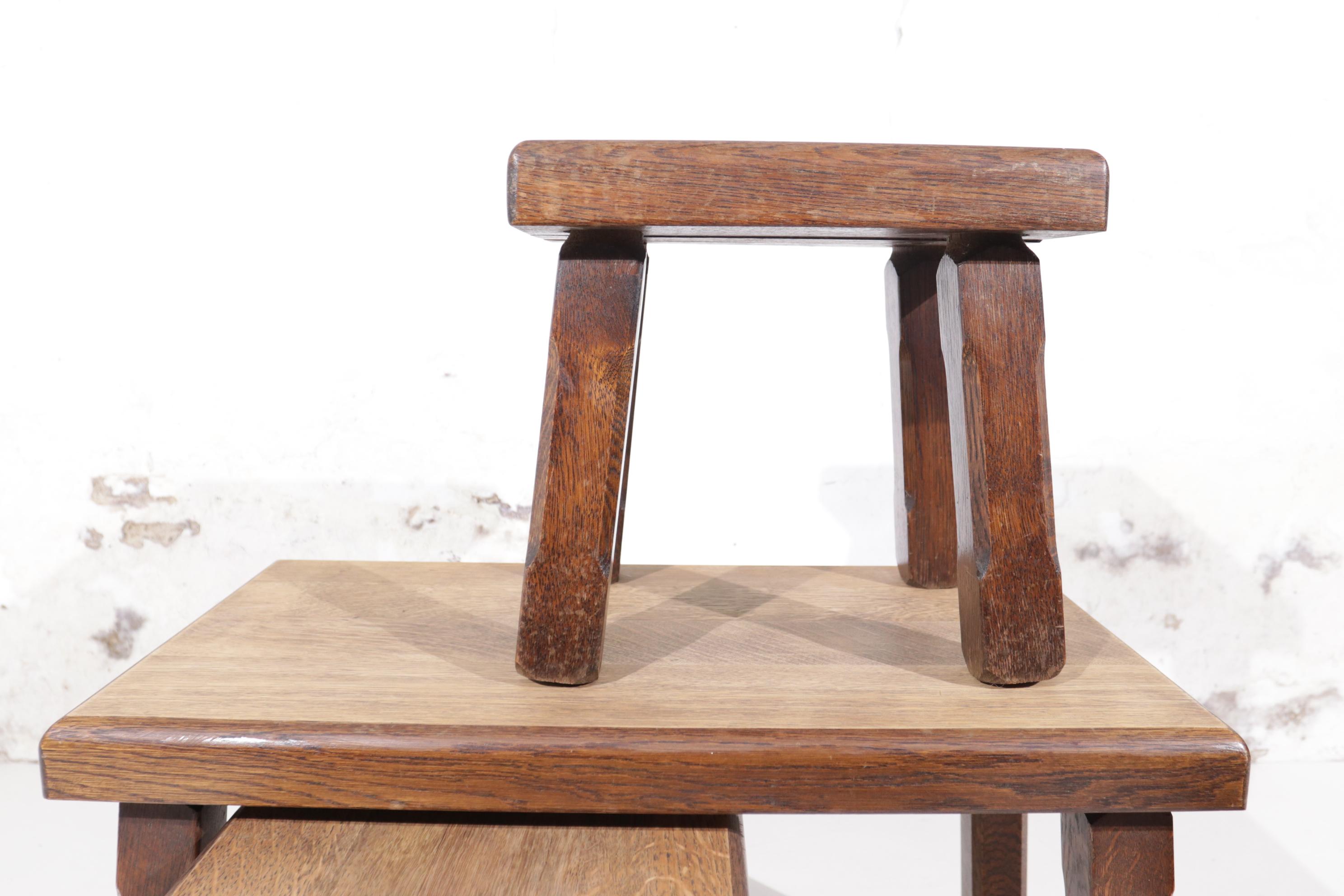 Set of 3 Pierre Chapo Inspired Brutalist Nesting Tables Bi-Color Oak  For Sale 3