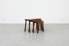 Set of 3 Pierre Chapo Inspired Brutalist Oak Nesting Tables
