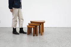 Set of 3 Pierre Chapo inspired. Brutalist Oak Triangular Nesting Table Set